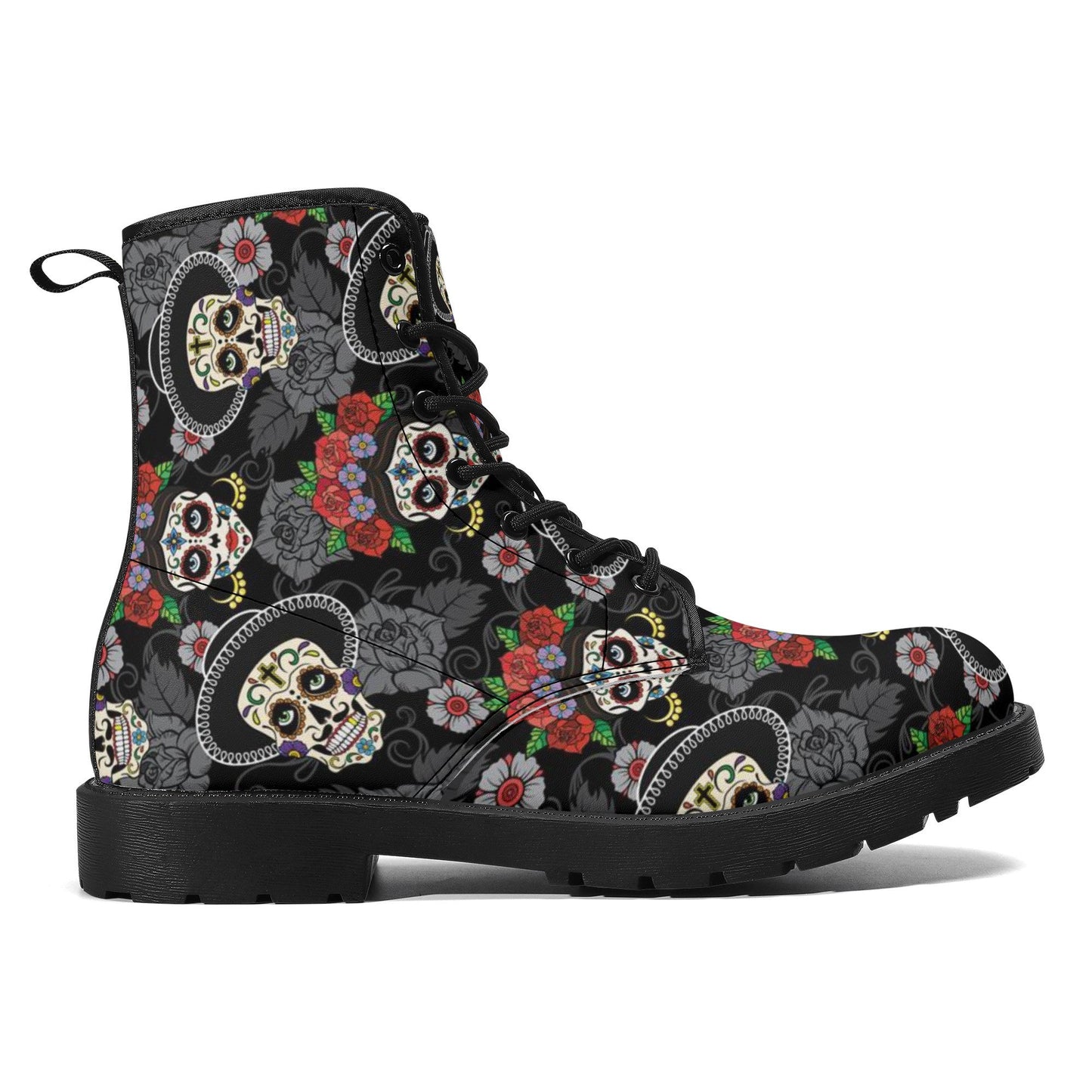 Day of the dead skull leather boots, sugar skull boots for men women skull women's boots candy skull combat boots Mexico gothic skull boots