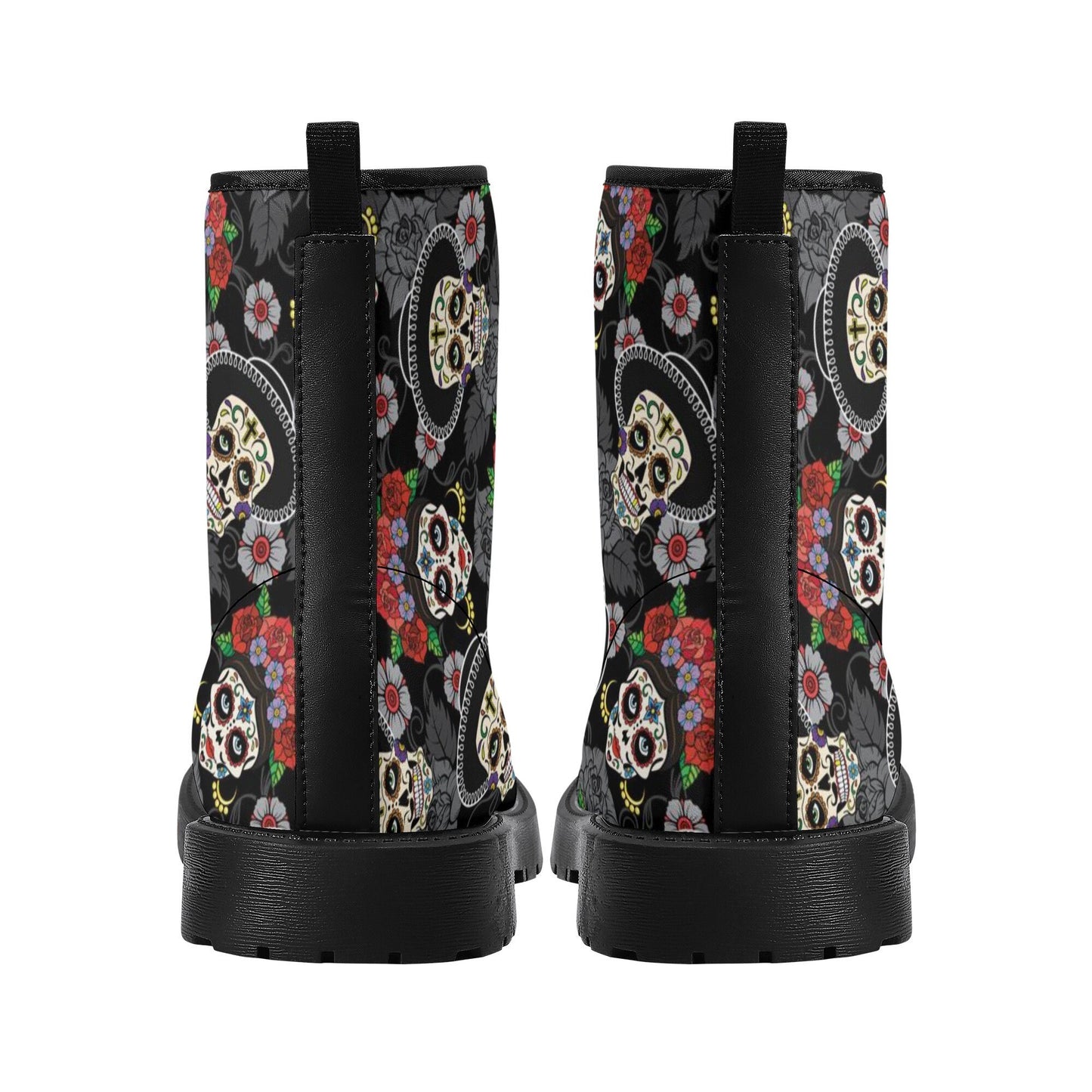 Day of the dead skull leather boots, sugar skull boots for men women skull women's boots candy skull combat boots Mexico gothic skull boots