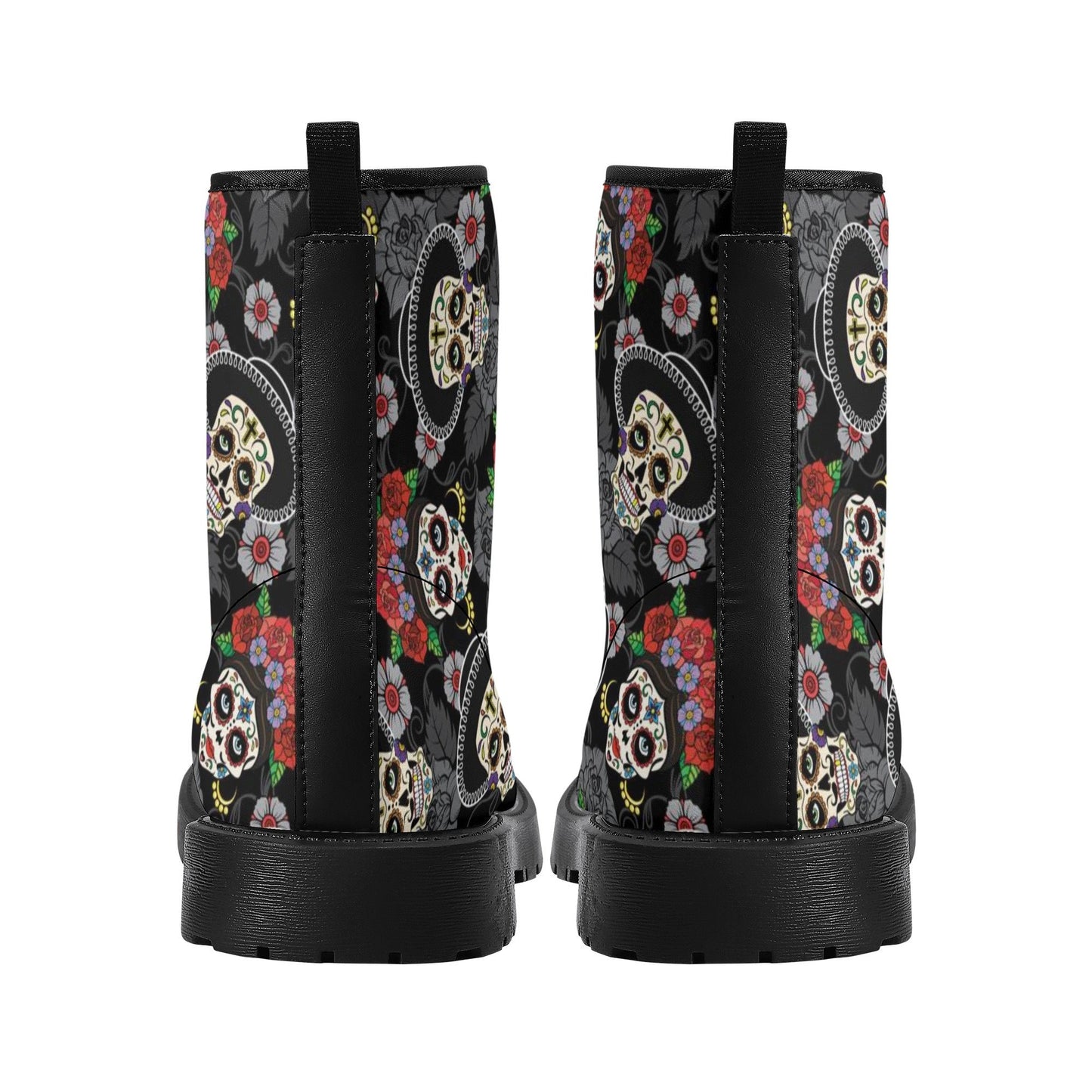 Day of the dead skull leather boots, sugar skull boots for men women skull women's boots candy skull combat boots Mexico gothic skull boots