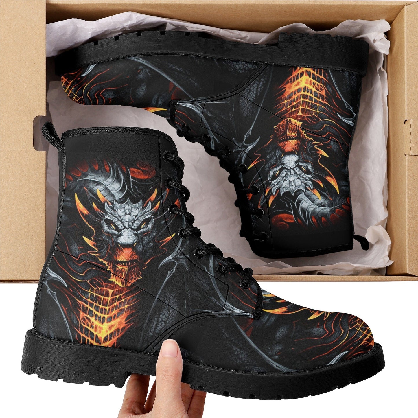 Dragon skull leather boots, Gothic skull boots for men women, Flaming skull women's boots skeleton boots, evil Bikers skull leather boots