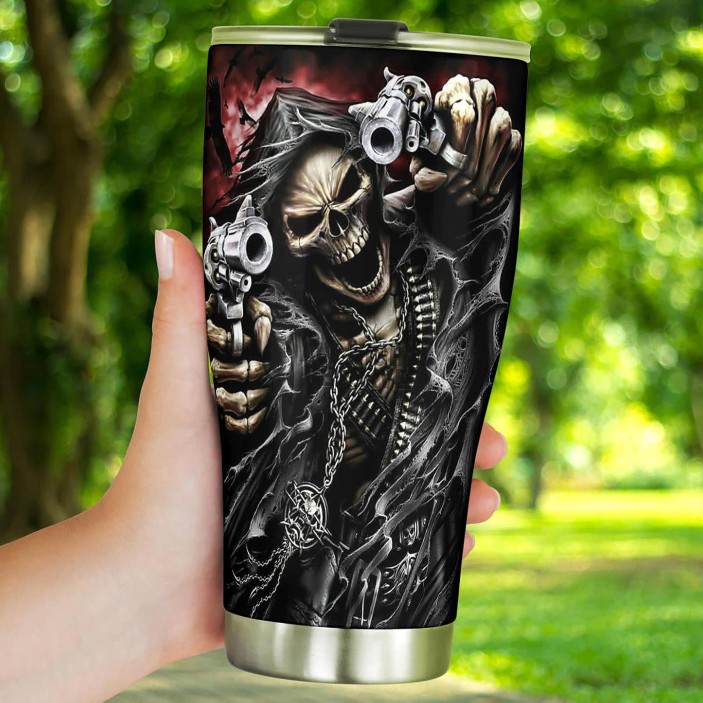 Grim reaper skull tumbler, Goth skull cup mug, skull travel tumbler Gothic skull mug tumbler Motorcycle skull mug grim reaper gothic mug cup