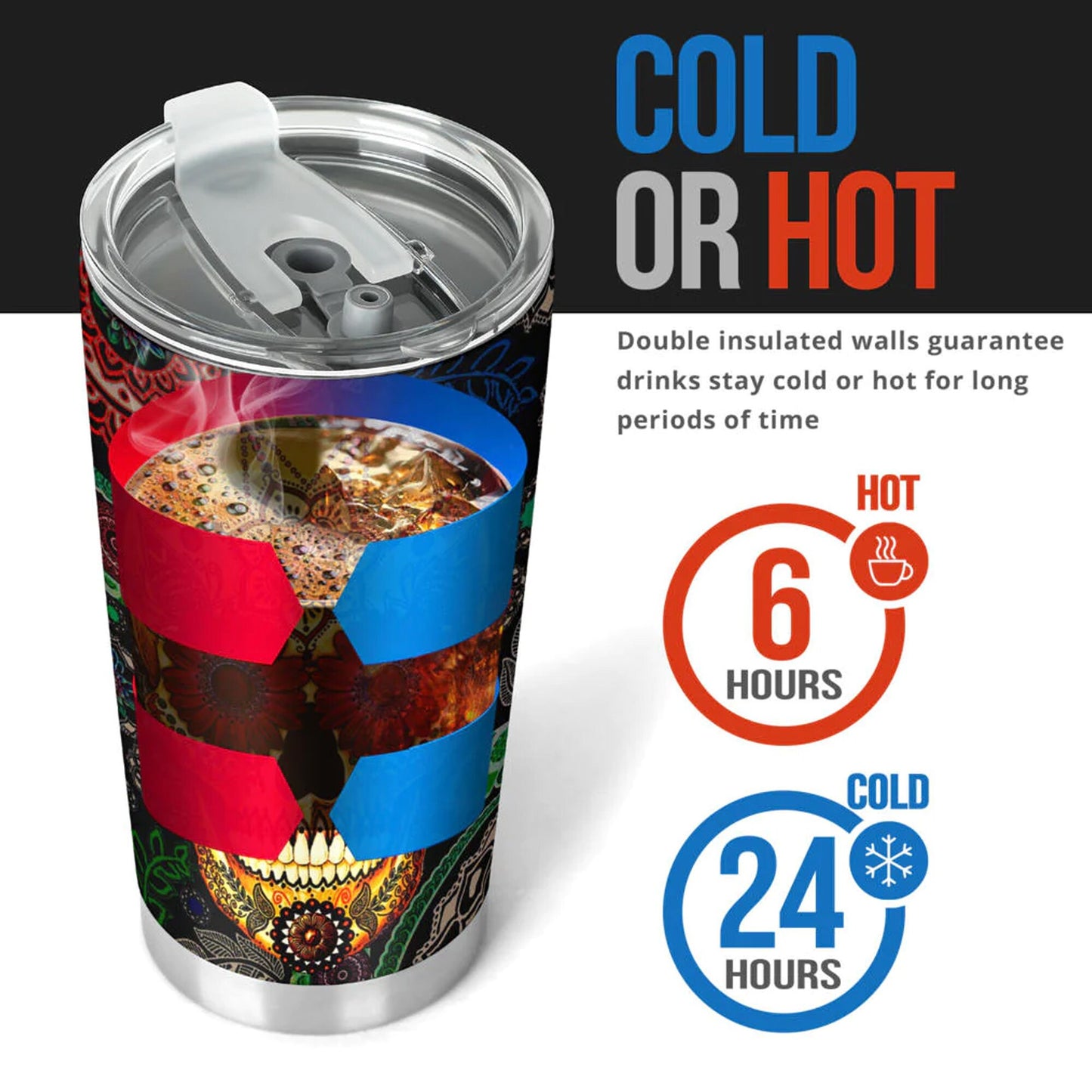 Day of the dead skull tumbler, sugar skull cup mug tumbler, candy skull tumblr, skull tumbler mug cup, Floral skull gothic mug cup tumbler