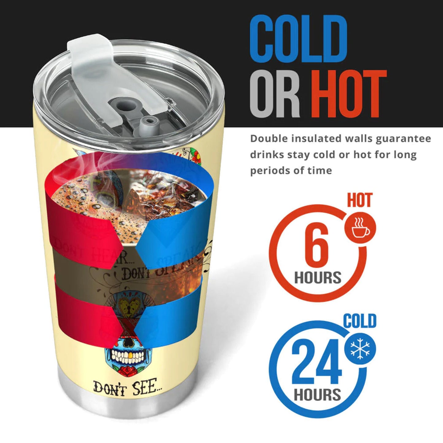 Sugar skull no see no hear no speak tumblr mug cup, Candy skull cup mug tumbler, Day of the dead calaveras skull Halloween mug cup tumbler