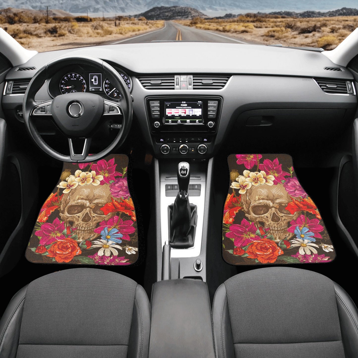 Rose day of the dead Skull Car Seat Cover car mat full set, skull seat cover mat for car, skull car mat, gothic skull mat seat cover for car