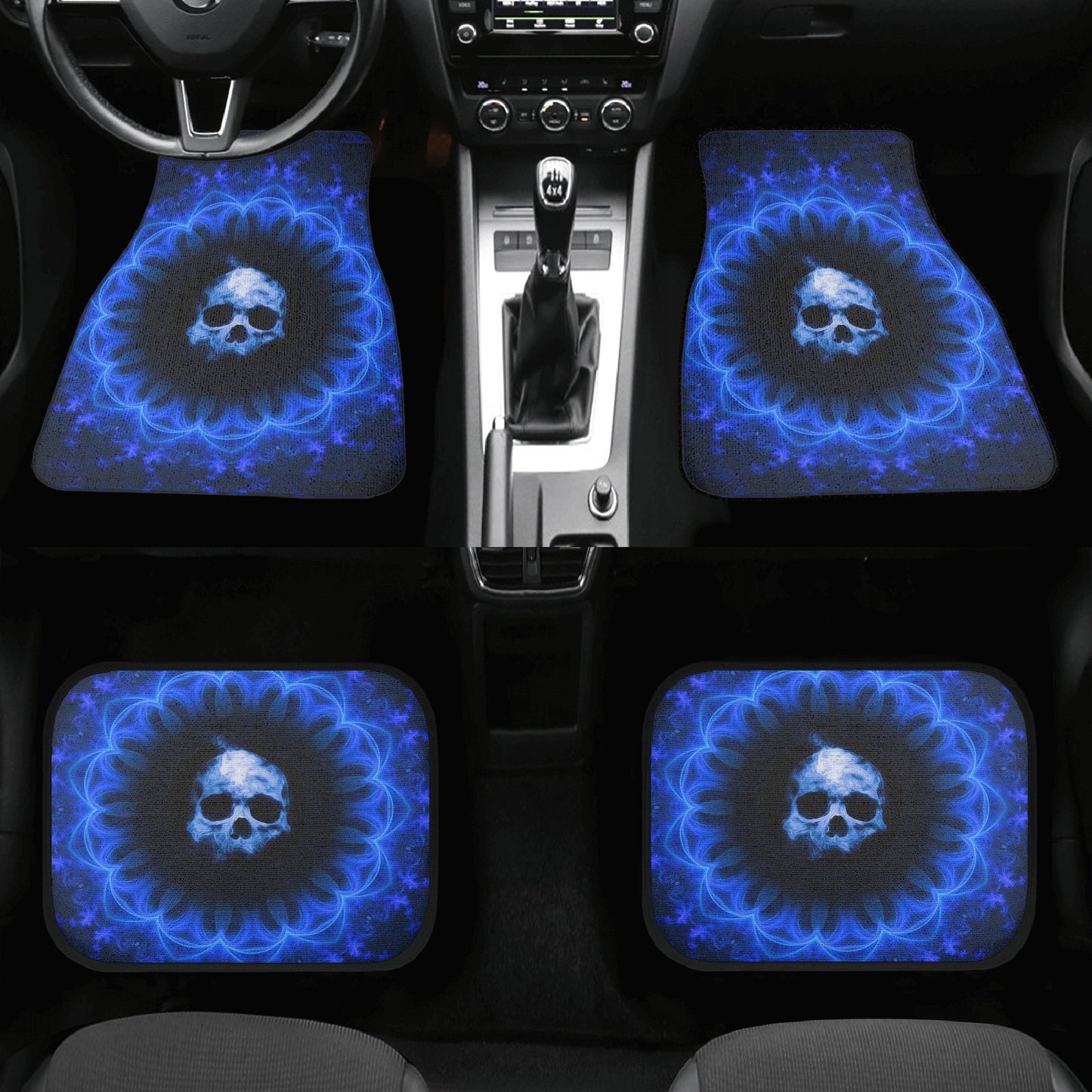 Gothic Skull Car Seat Cover car mat full set, Grim reaper skull seat cover mat for car Flaming skull gothic car seat cover Halloween car mat