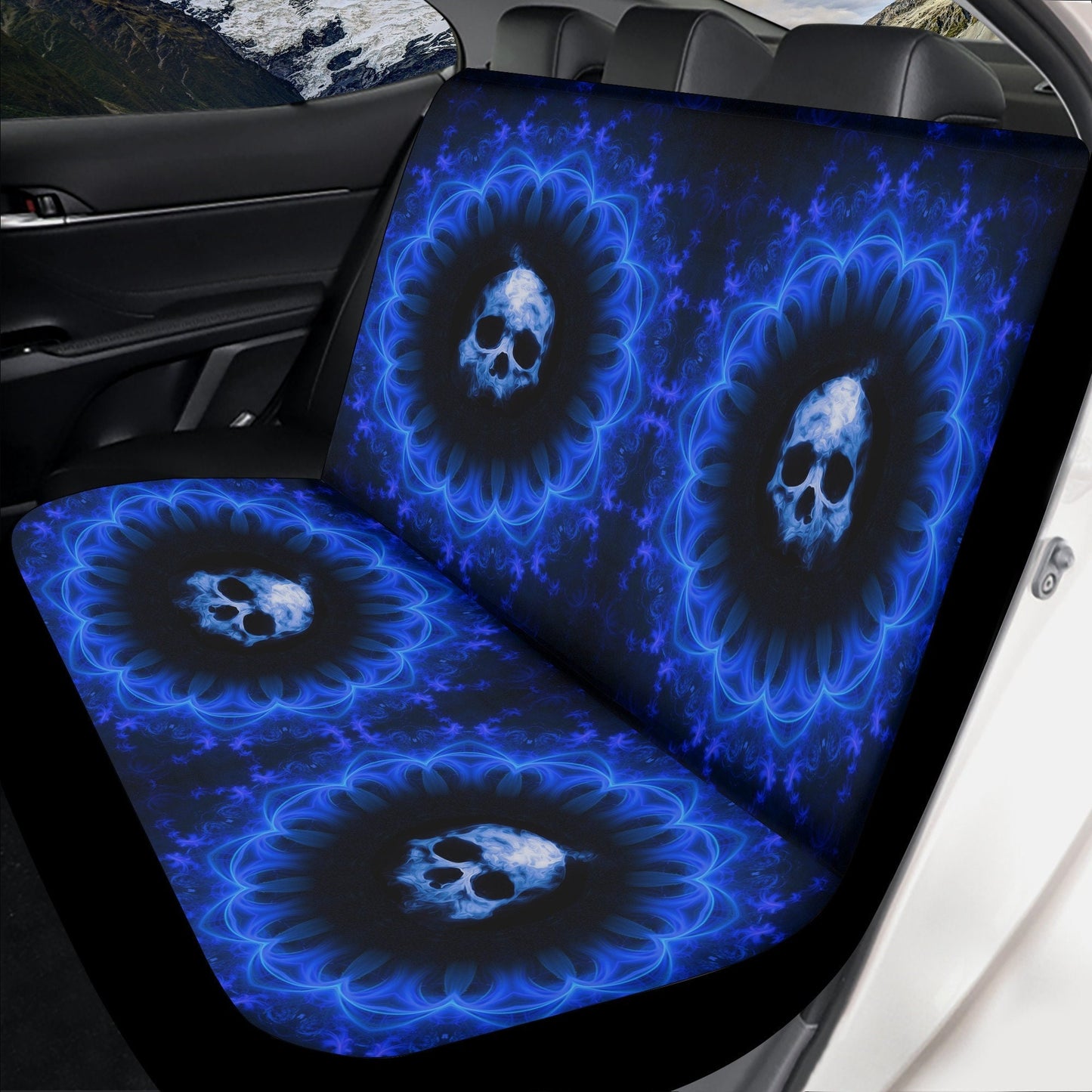 Gothic Skull Car Seat Cover car mat full set, Grim reaper skull seat cover mat for car Flaming skull gothic car seat cover Halloween car mat