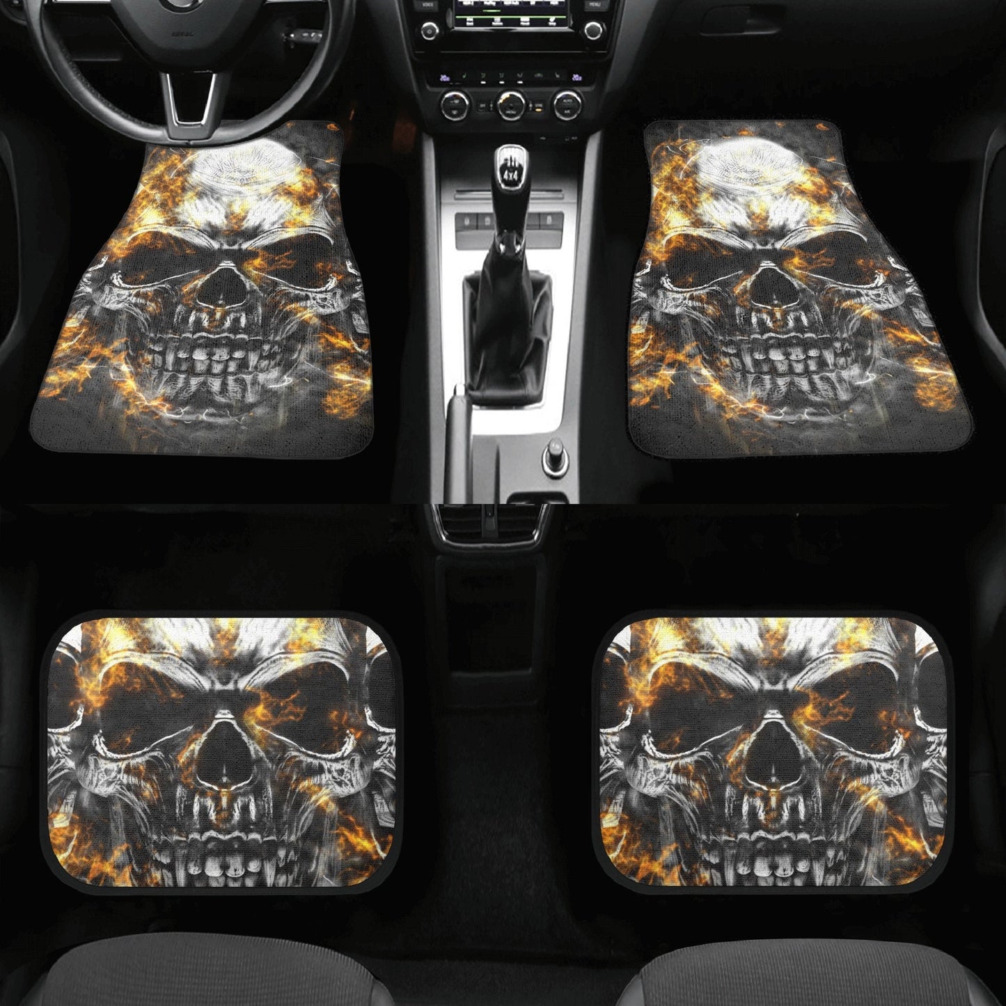 Flaming Skull Car Seat Cover car mat full set, Grim reaper skull seat cover mat for car Gothic skull car seat cover, skull mat cover for car
