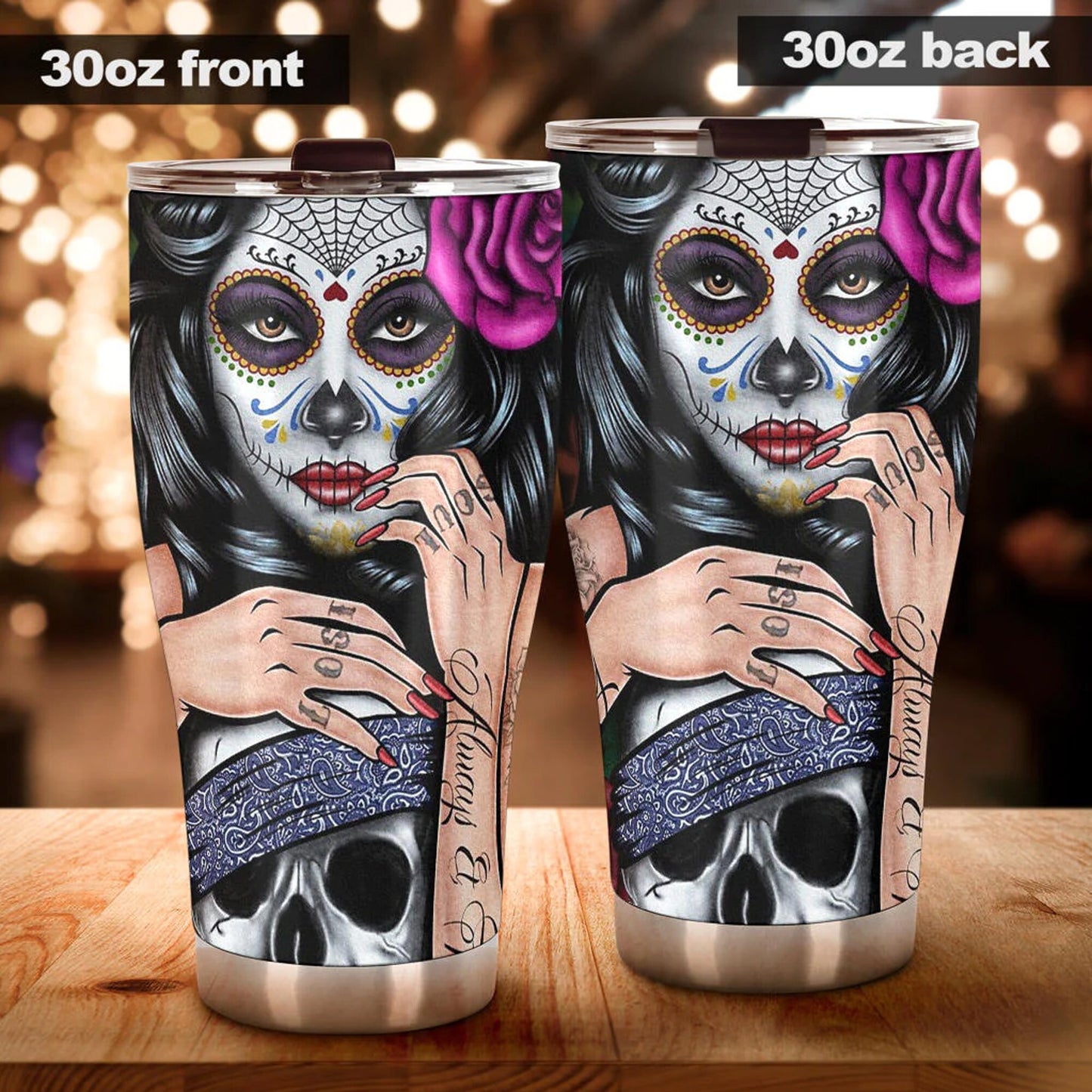 Sugar skull girl tumbler, Candy skull cat cup mug tumblr sugar skull love tumbler cup, skull mug tumbler day of the dead candy skull tumbler