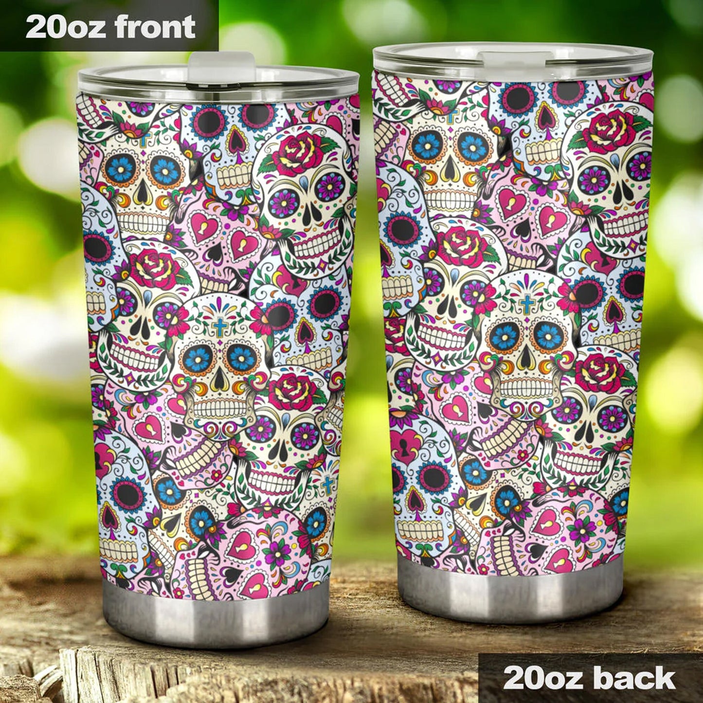 Day of the dead skull tumbler, Candy skull cup mug tumbler sugar skull tumbler cup, Claveras mexican skull day of the dead skull tumbler cup
