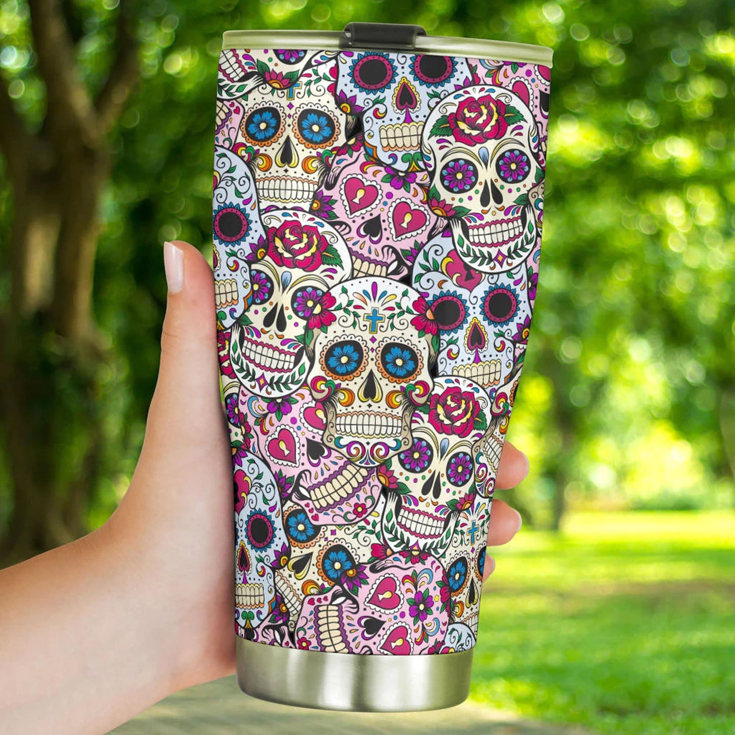 Day of the dead skull tumbler, Candy skull cup mug tumbler sugar skull tumbler cup, Claveras mexican skull day of the dead skull tumbler cup