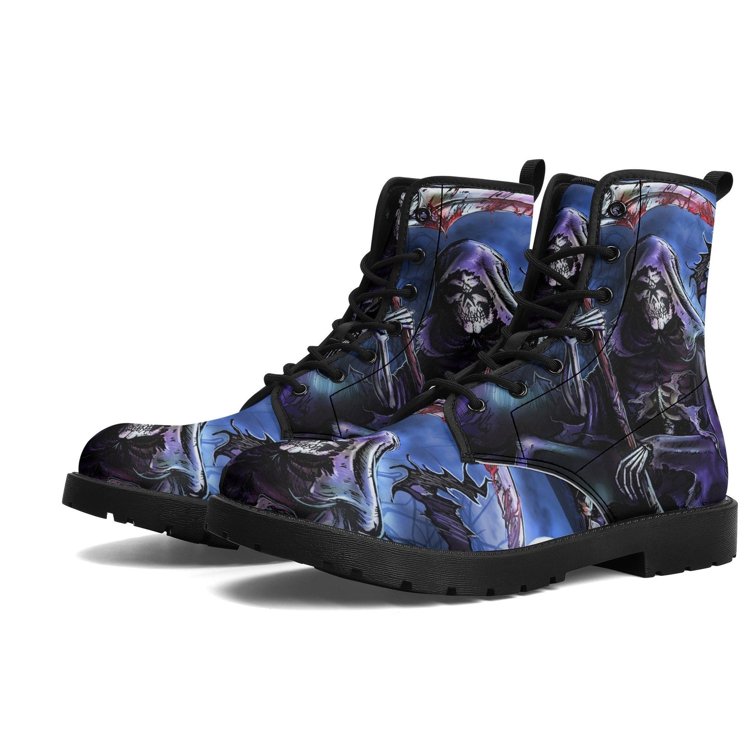 Skull reaper boots for men women, Gothic boots for biker, skeleton horror skull boots, Punisher skull grim reaper leather skull boots shoes
