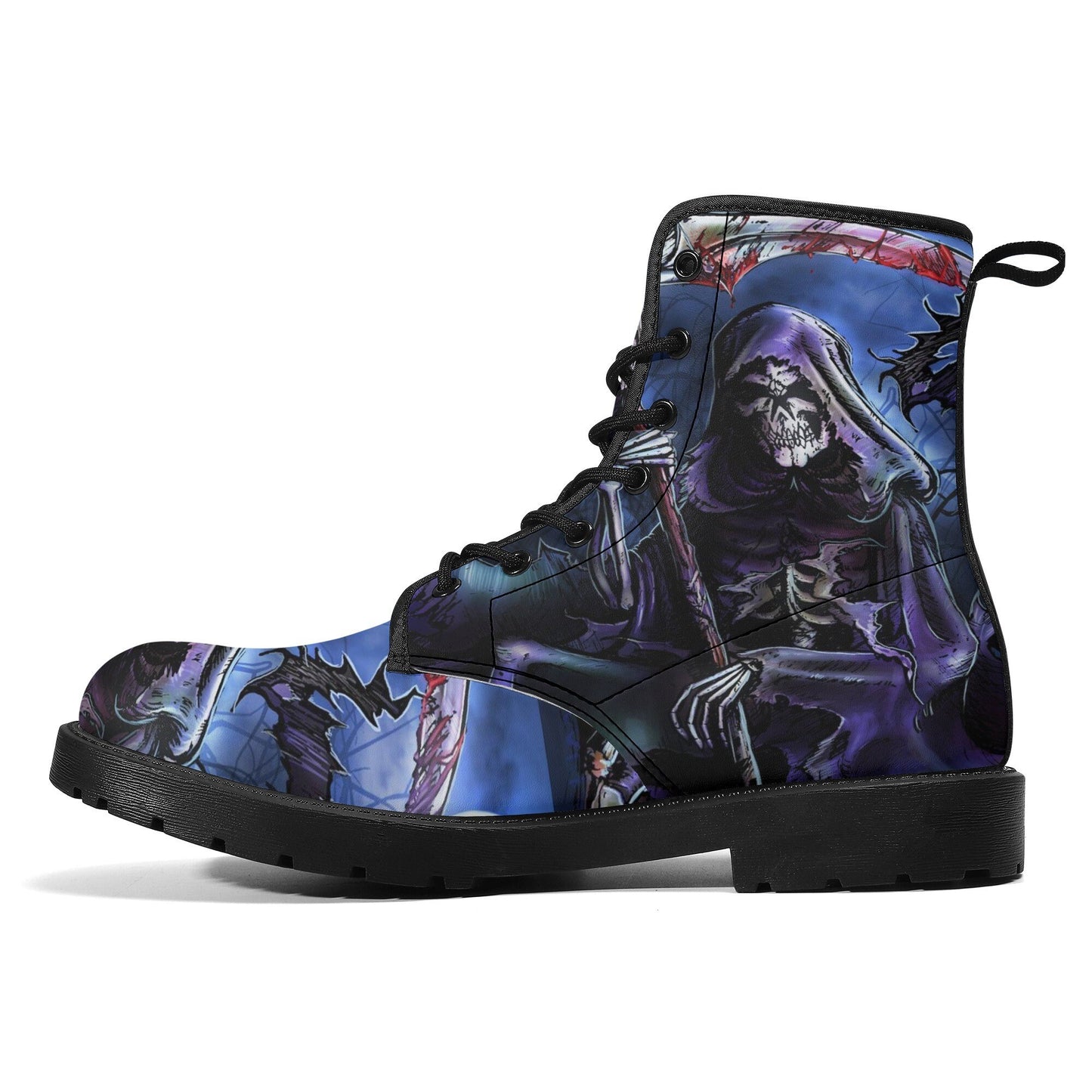 Skull reaper boots for men women, Gothic boots for biker, skeleton horror skull boots, Punisher skull grim reaper leather skull boots shoes