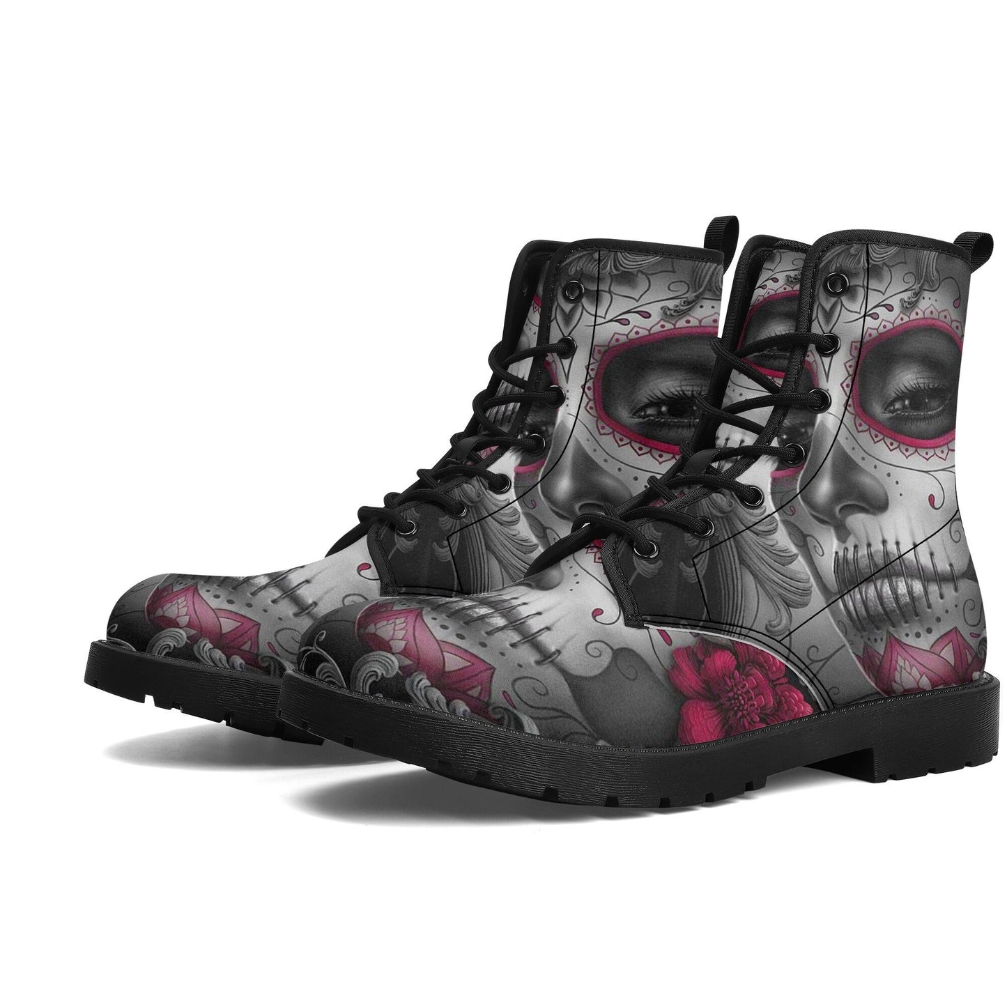 Sugar skull day of the dead girl leather boots, Candy skull girl boots men women Dia de los muertos skull girl boots shoes sugar skull boots