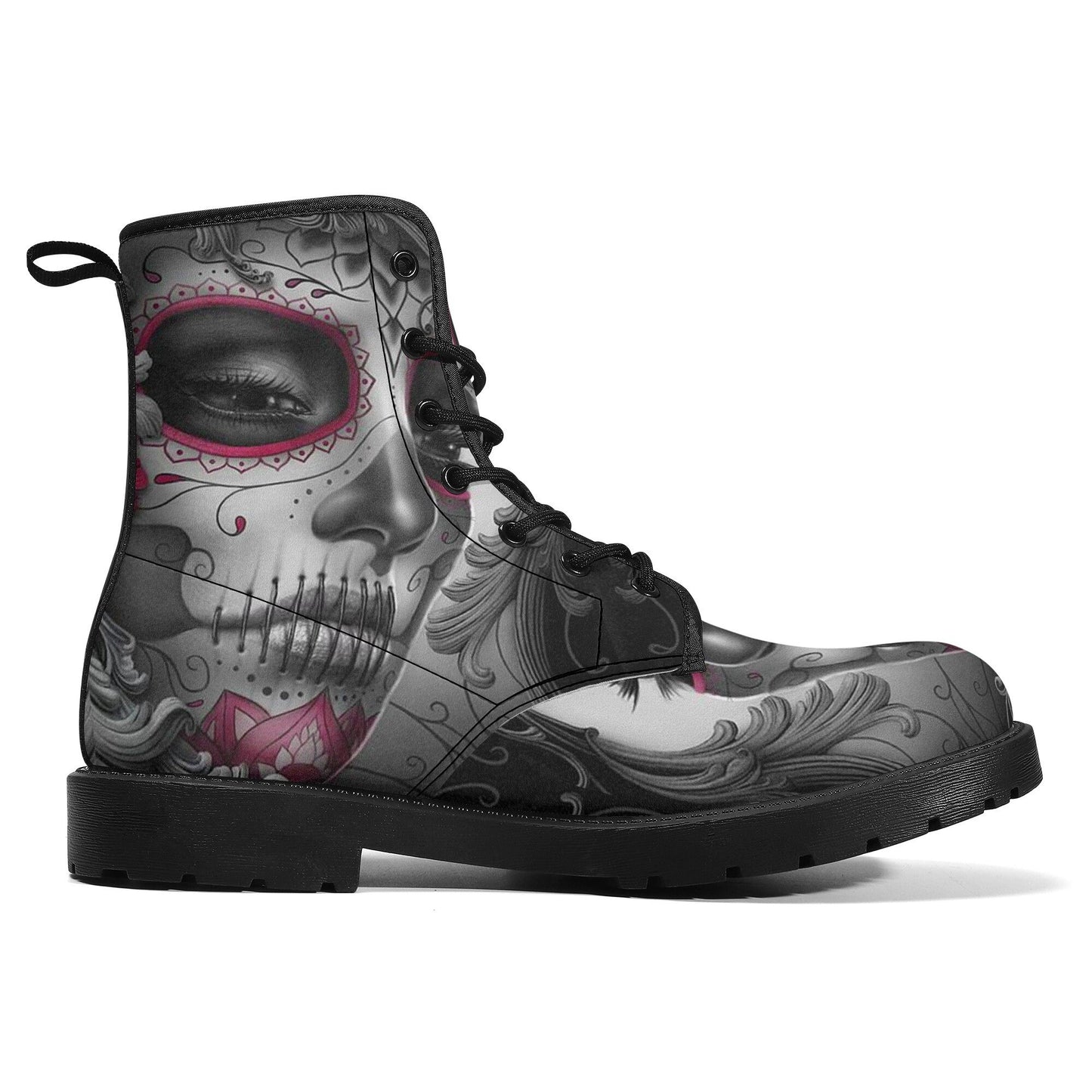 Sugar skull day of the dead girl leather boots, Candy skull girl boots men women Dia de los muertos skull girl boots shoes sugar skull boots