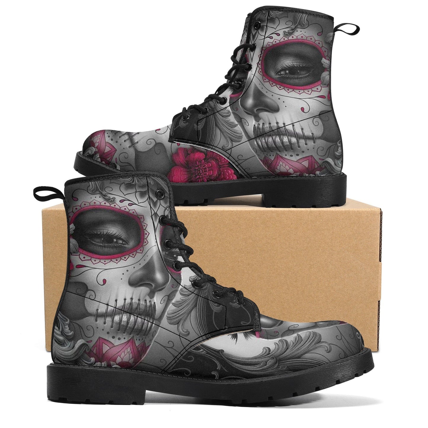 Sugar skull day of the dead girl leather boots, Candy skull girl boots men women Dia de los muertos skull girl boots shoes sugar skull boots