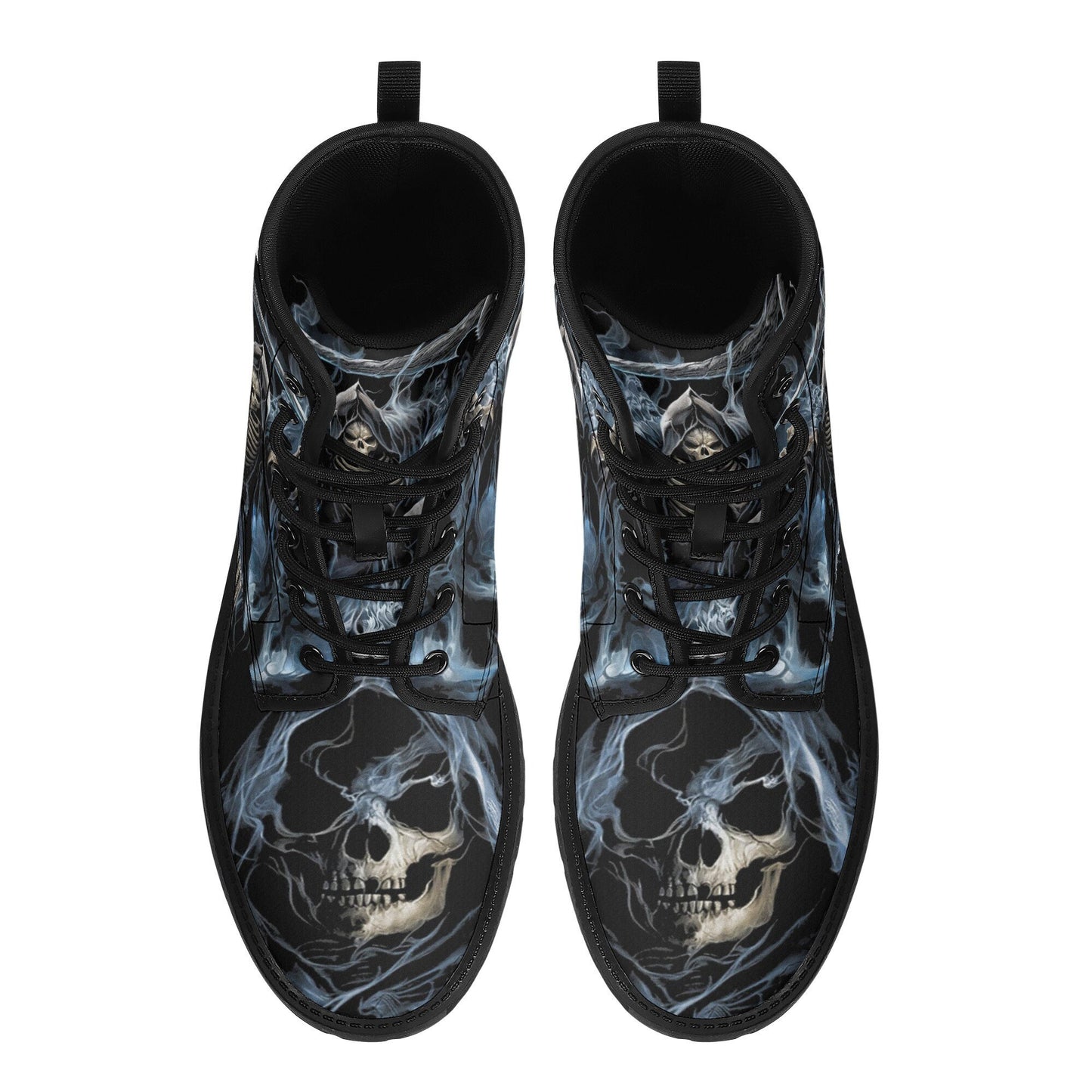 Grim reaper skull men women boots, Punisher horror gothic boots, Halloween skull boots, Skeleton skull grim reaper leather rose skull boots