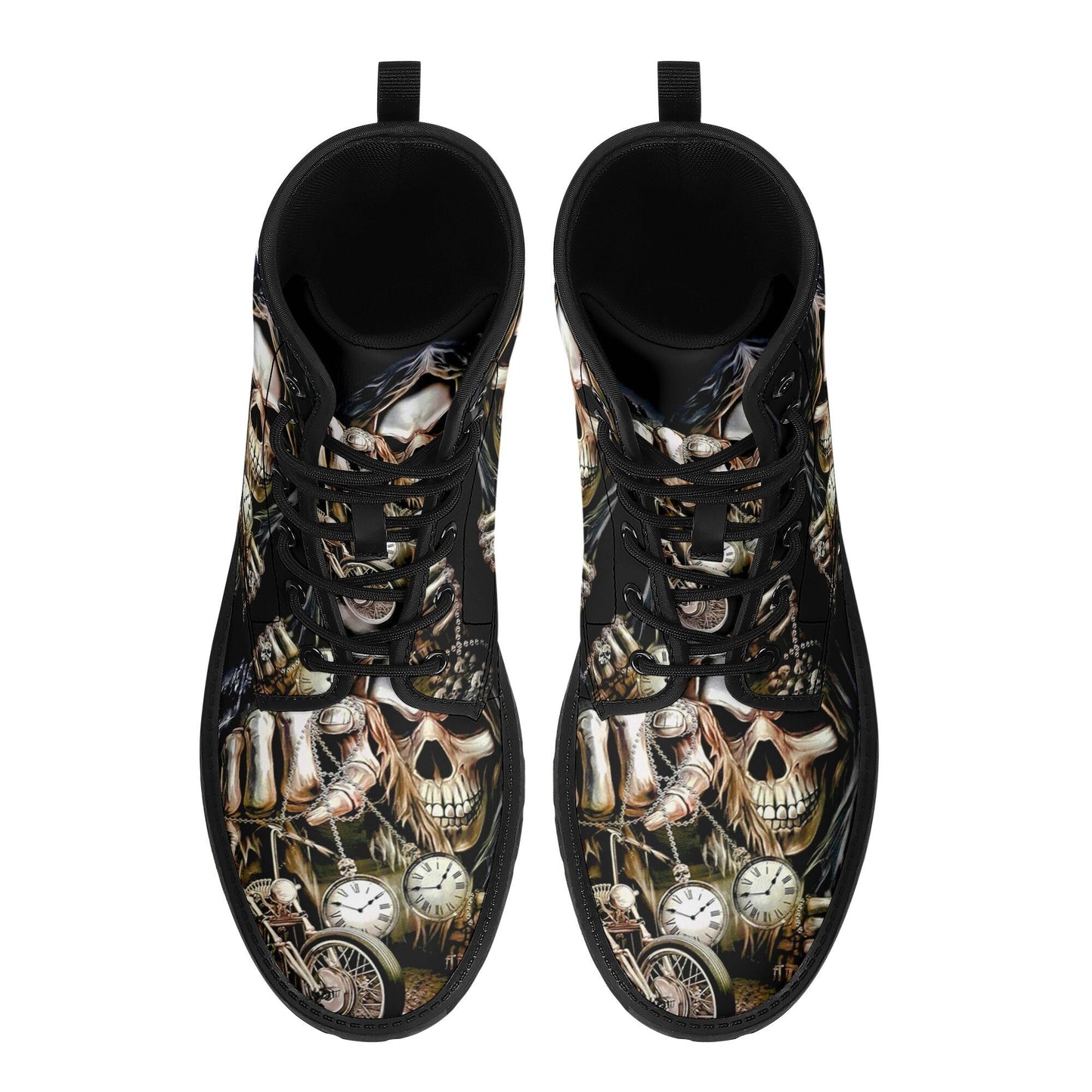 Grim reaper men women boots, Punisher horror Biker skull boots, Halloween skull boots, Motorcycle skull grim reaper leather rose skull boots