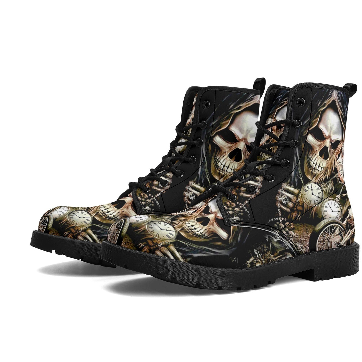 Grim reaper men women boots, Punisher horror Biker skull boots, Halloween skull boots, Motorcycle skull grim reaper leather rose skull boots