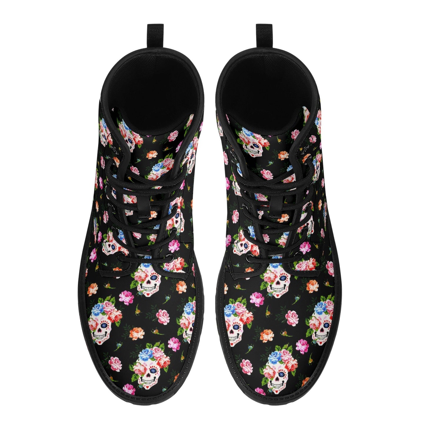Floral skull day of the dead leather boots, Calaveras Sugar skull boots men women, Dia de los muertos skull boots shoes, Candy skull boots
