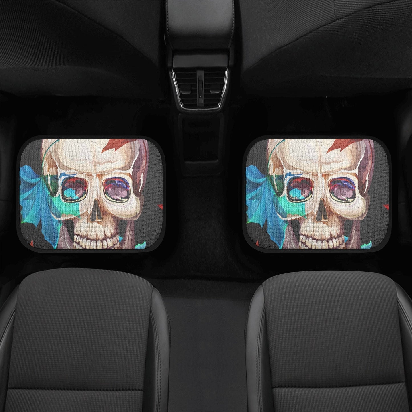 Beautiful skull car seat cover, skull rug mat for car Halloween skeleton car seat cover floral gothic skull car seat cover car mat protector