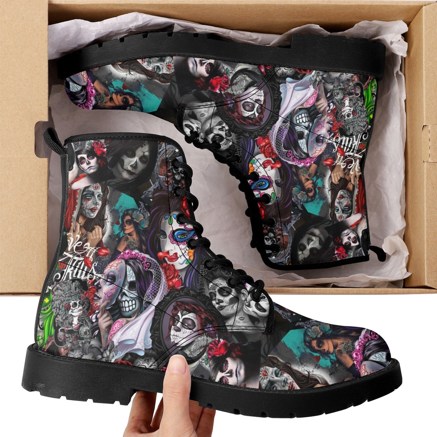 Calaveras skull day of the dead leather boots Sugar Calaveras skull boots men women, Dia de los muertos skull boots shoes, Candy skull boots
