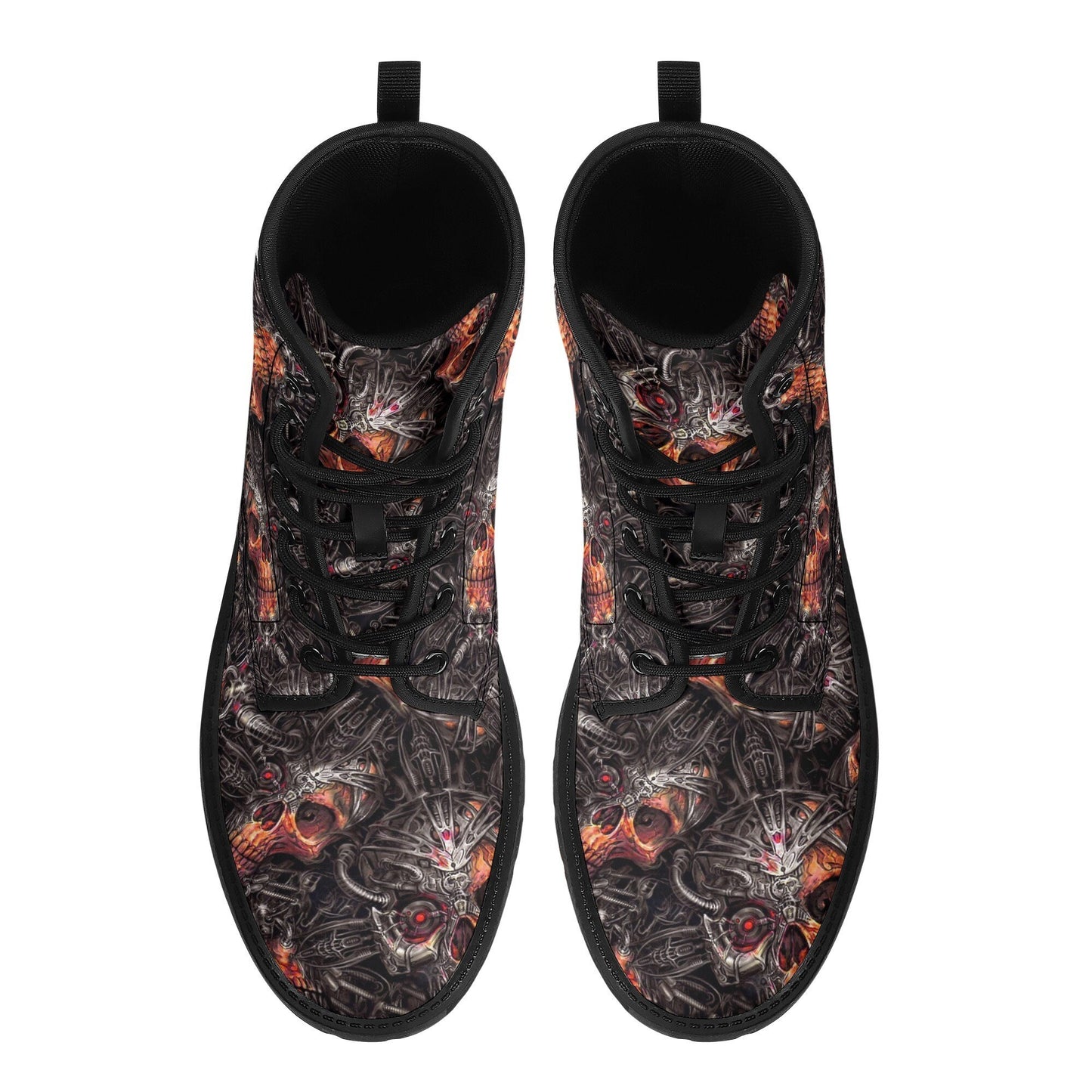 Gothic grim reaper leather boots, Halloween Skeleton skull boots, Gothic pattern boots, Horror skull punisher leather skull in fire boots