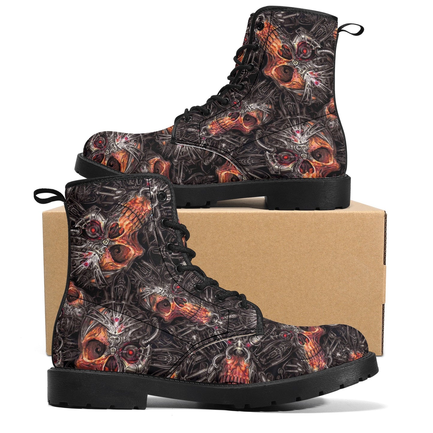 Gothic grim reaper leather boots, Halloween Skeleton skull boots, Gothic pattern boots, Horror skull punisher leather skull in fire boots