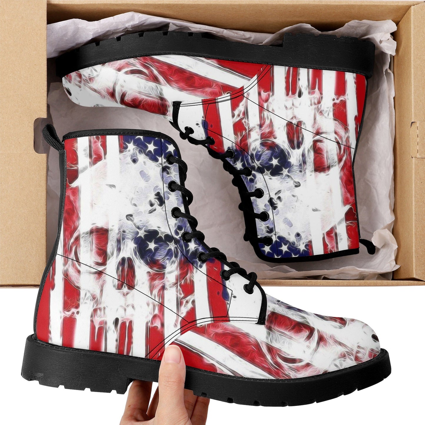 American flag skull leather boots men women, Halloween Skeleton skull boots Gothic boots Floral skull punisher leather boots shoes sneakers