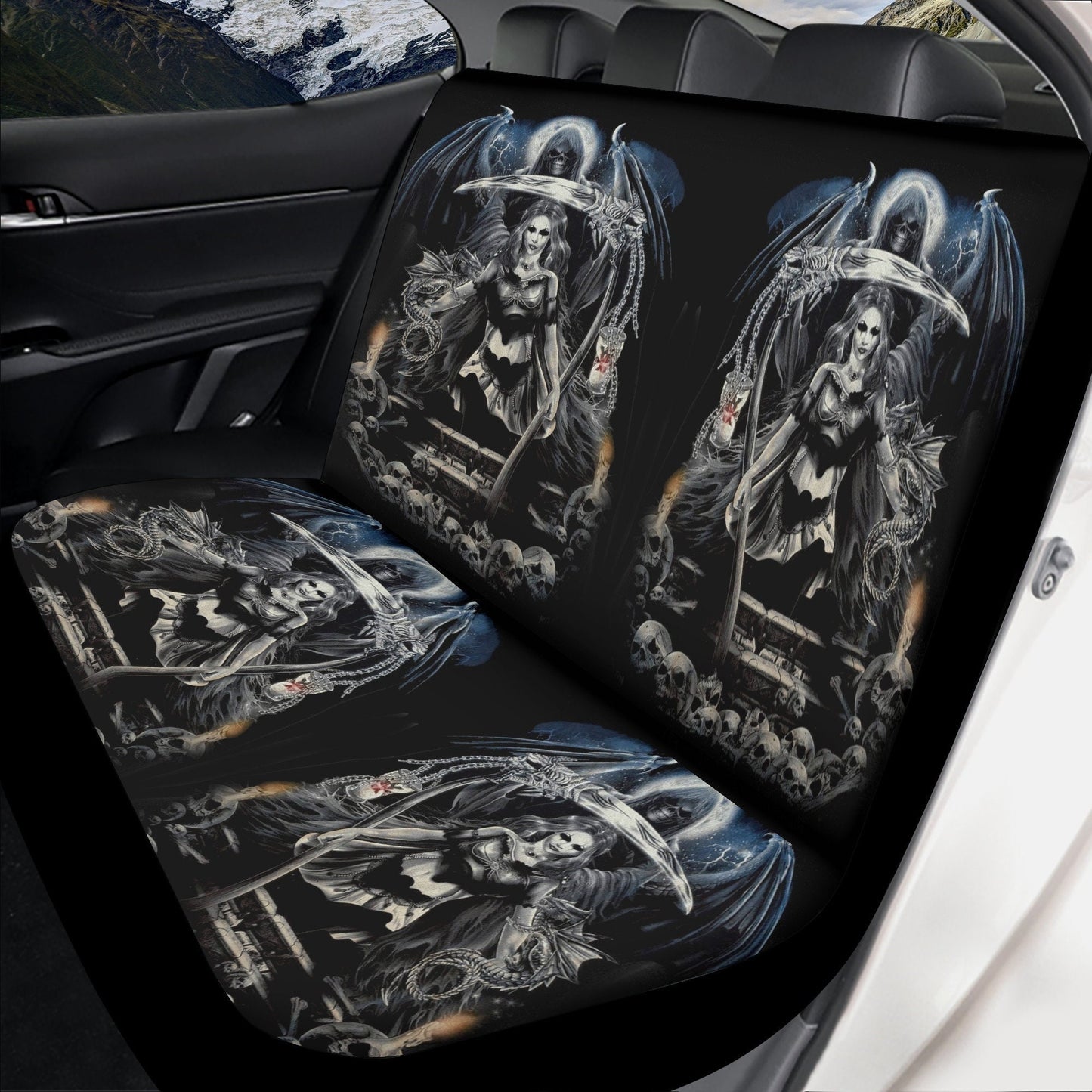 Gothic skull Car Seat Cover mat Grim reaper skull seat cover mat for car Halloween skull skeleton seat protector cover mat protector for car