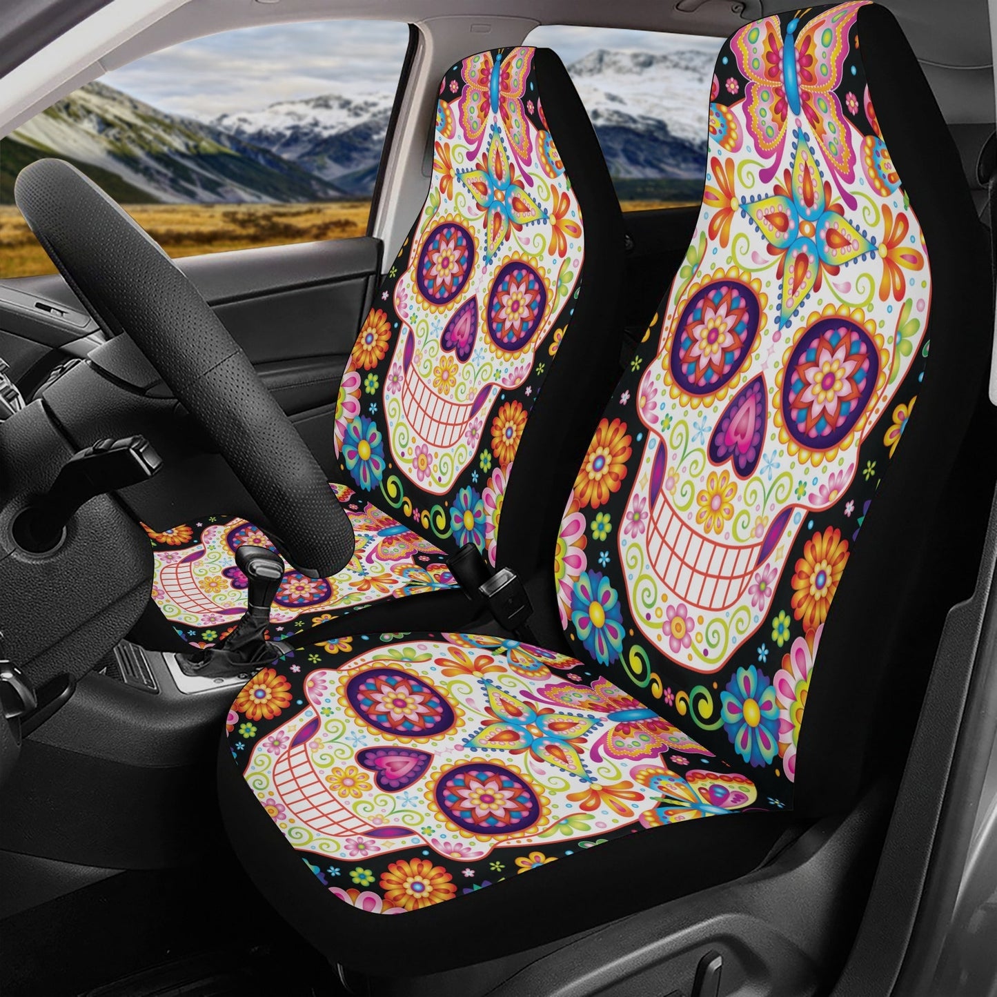 Sugar skull seat cover for car, day of the dead car seat cover car mat, Calaveras mexican skull car seat protector skull seat cover for car