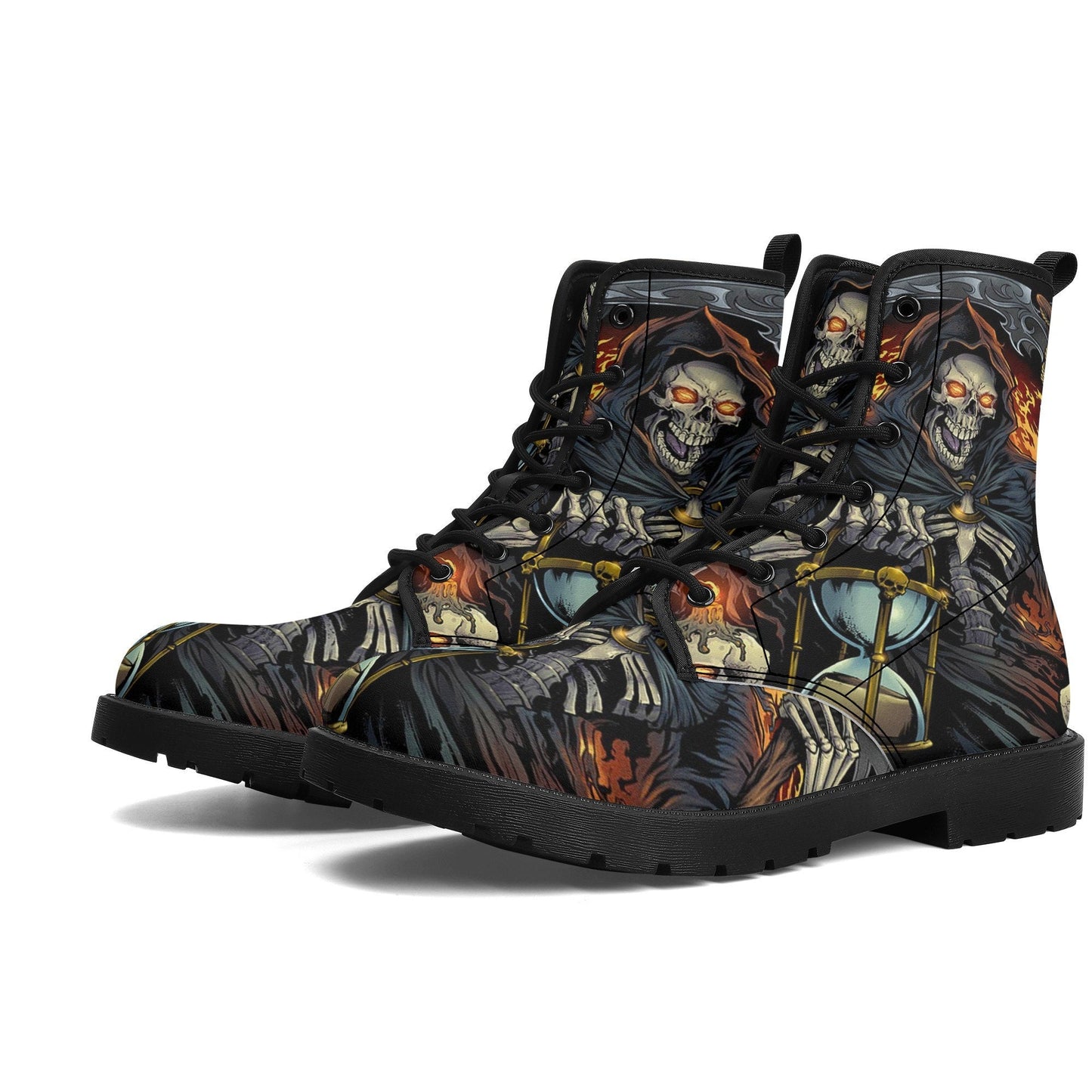 Gothic grim reaper leather boots, Halloween Goth skull boots, Christmas skull boots, Horror skull punisher leather skull evil boots shoes