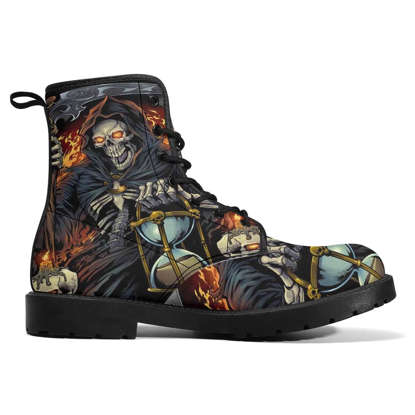 Gothic grim reaper leather boots, Halloween Goth skull boots, Christmas skull boots, Horror skull punisher leather skull evil boots shoes