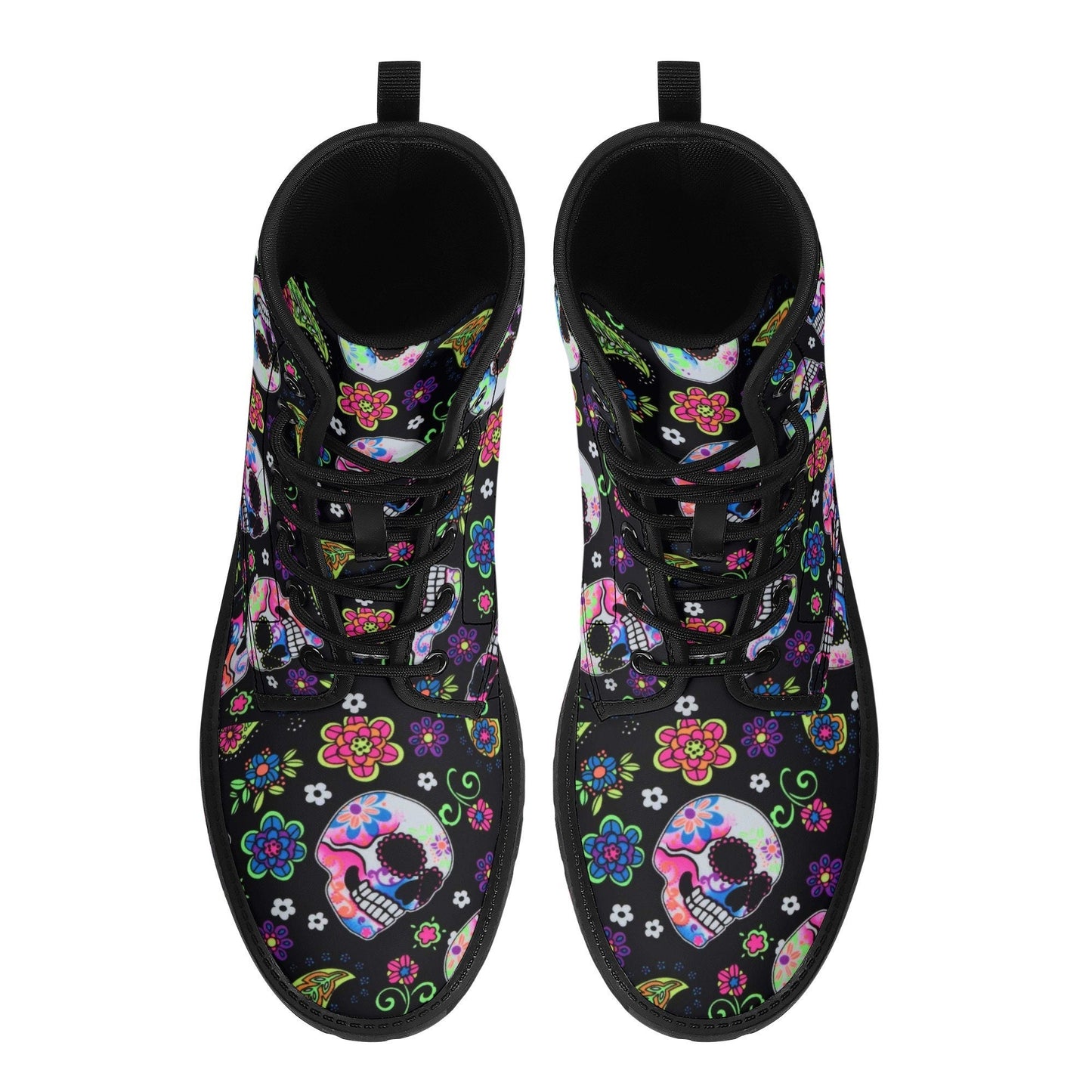 Dia de los muertos skull boots shoes, Mexican skull day of the dead leather boots Sugar Calaveras skull boots men women, Candy skull boots