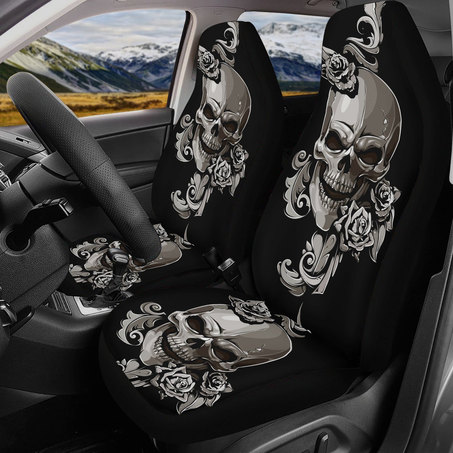 Floral skull car seat cover car mat, candy skull Seat Covers mat for car, skull seat cover rug mat for car, flower skull car seat cover mats