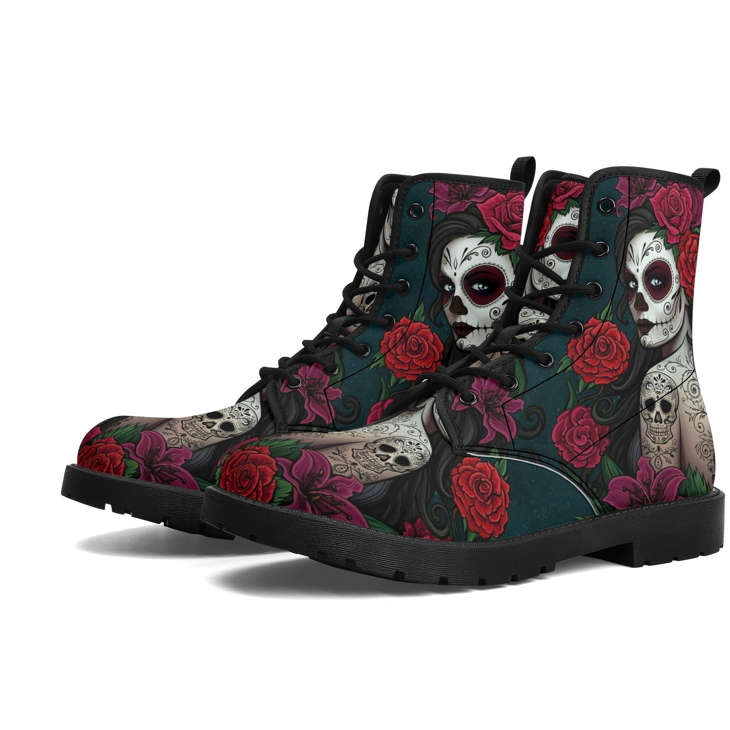 Calaveras mexican skull girl leather boots, sugar skull boots for men women, Dia de los muertos skull boots for women men, skull girl boots