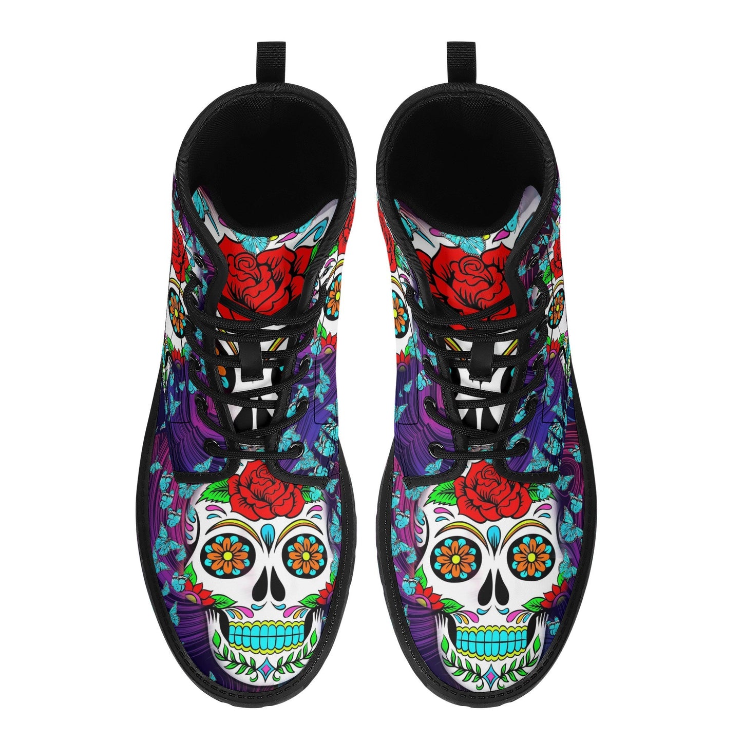 Dia de los muertos skull leather boots, Candy skull boots, Mexico butterfly sugar skull boots for women, skull men boots gothic women boots