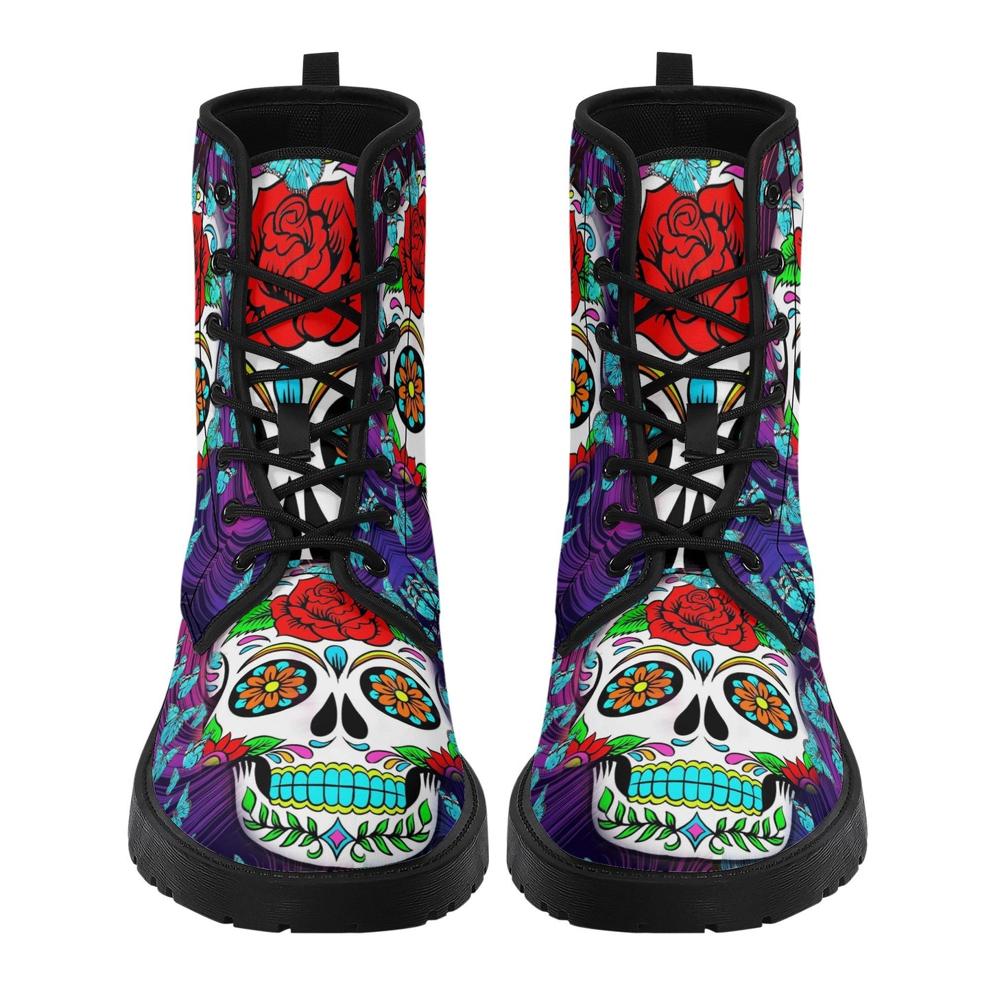 Dia de los muertos skull leather boots, Candy skull boots, Mexico butterfly sugar skull boots for women, skull men boots gothic women boots