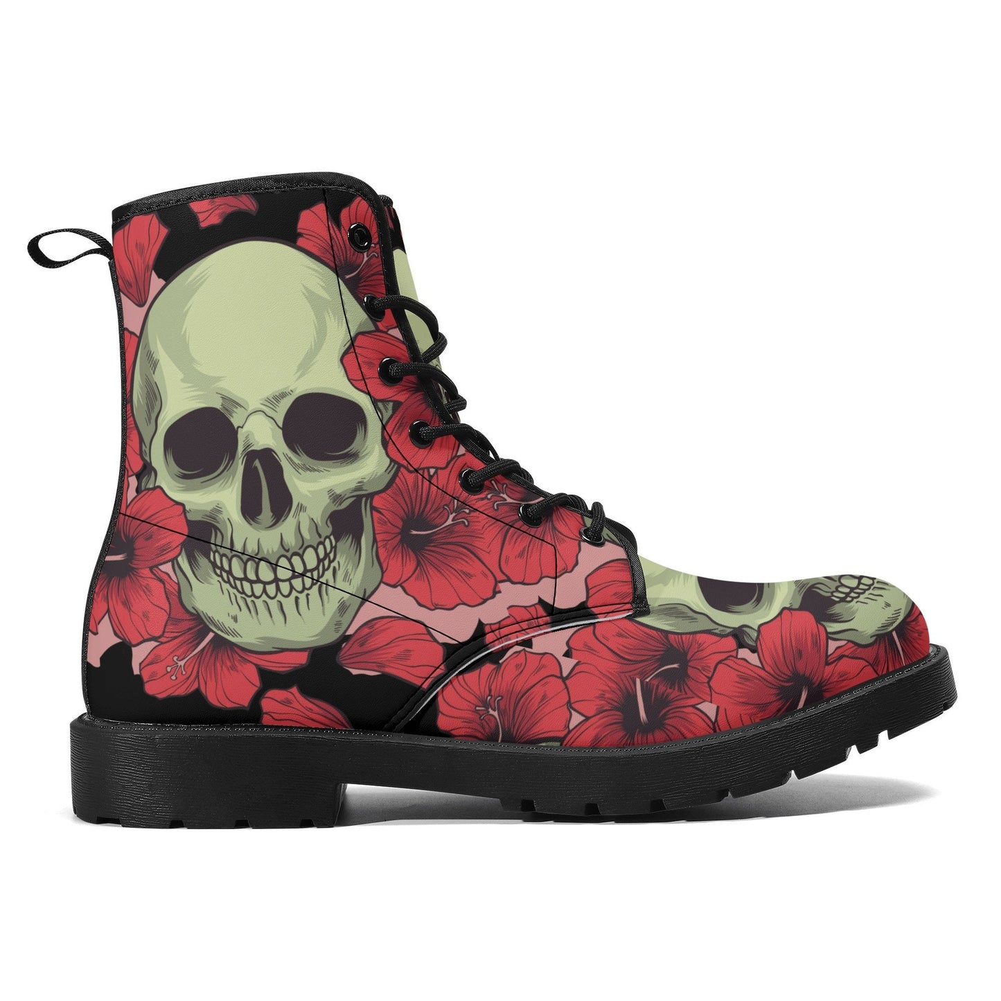 Floral skull leather boots, Halloween skull boots for men Rose skeleton skull boots for women, skull biker boots Grim reaper men women boots