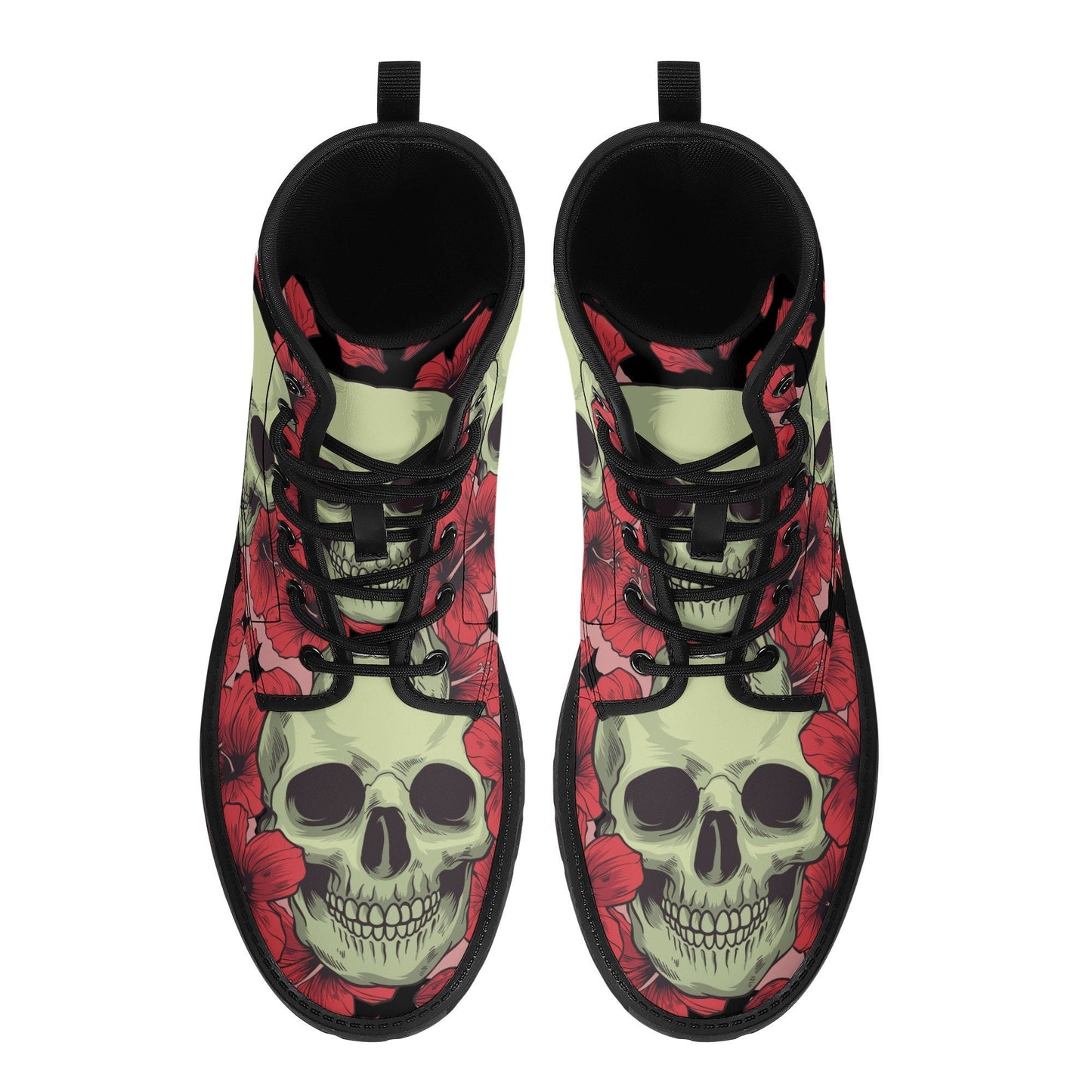 Floral skull leather boots, Halloween skull boots for men Rose skeleton skull boots for women, skull biker boots Grim reaper men women boots