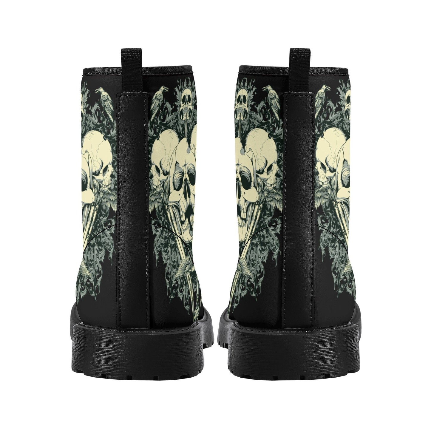 Gothic skull leather boots, Halloween skull boots for men, flame skull boots for women, skull floral boots horror skeleton men women boots
