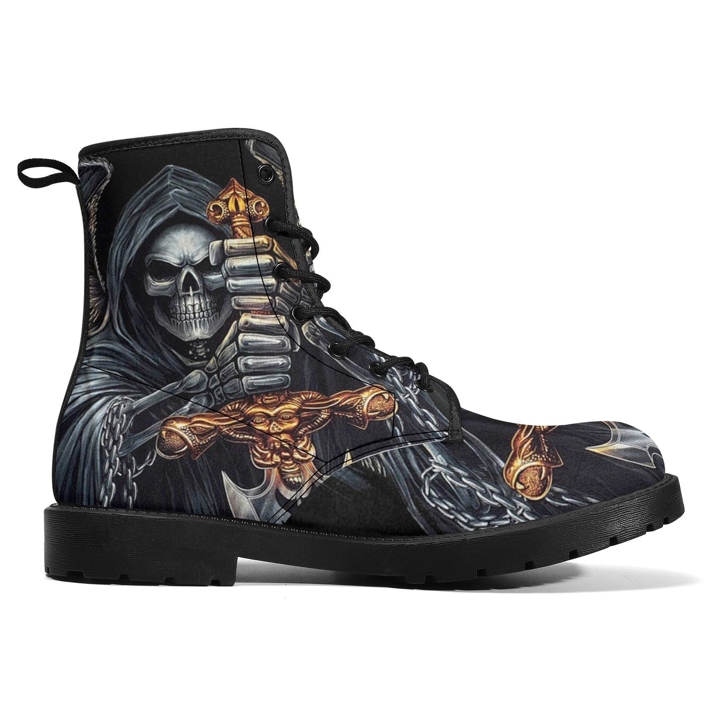 Grim reaper skull sword boots for men women shoes, Gothic skull boots for men women, skeleton men boots, Halloween Christmas leather boots