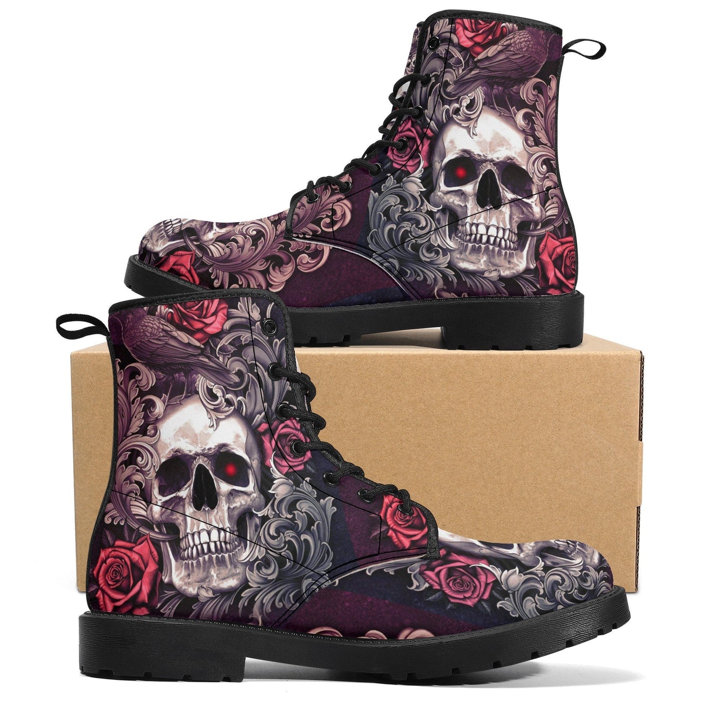 Floral skull boots Streetwear shoes, Gothic punisher skull boots for men women, skeleton men boots, Halloween Christmas skull leather boots