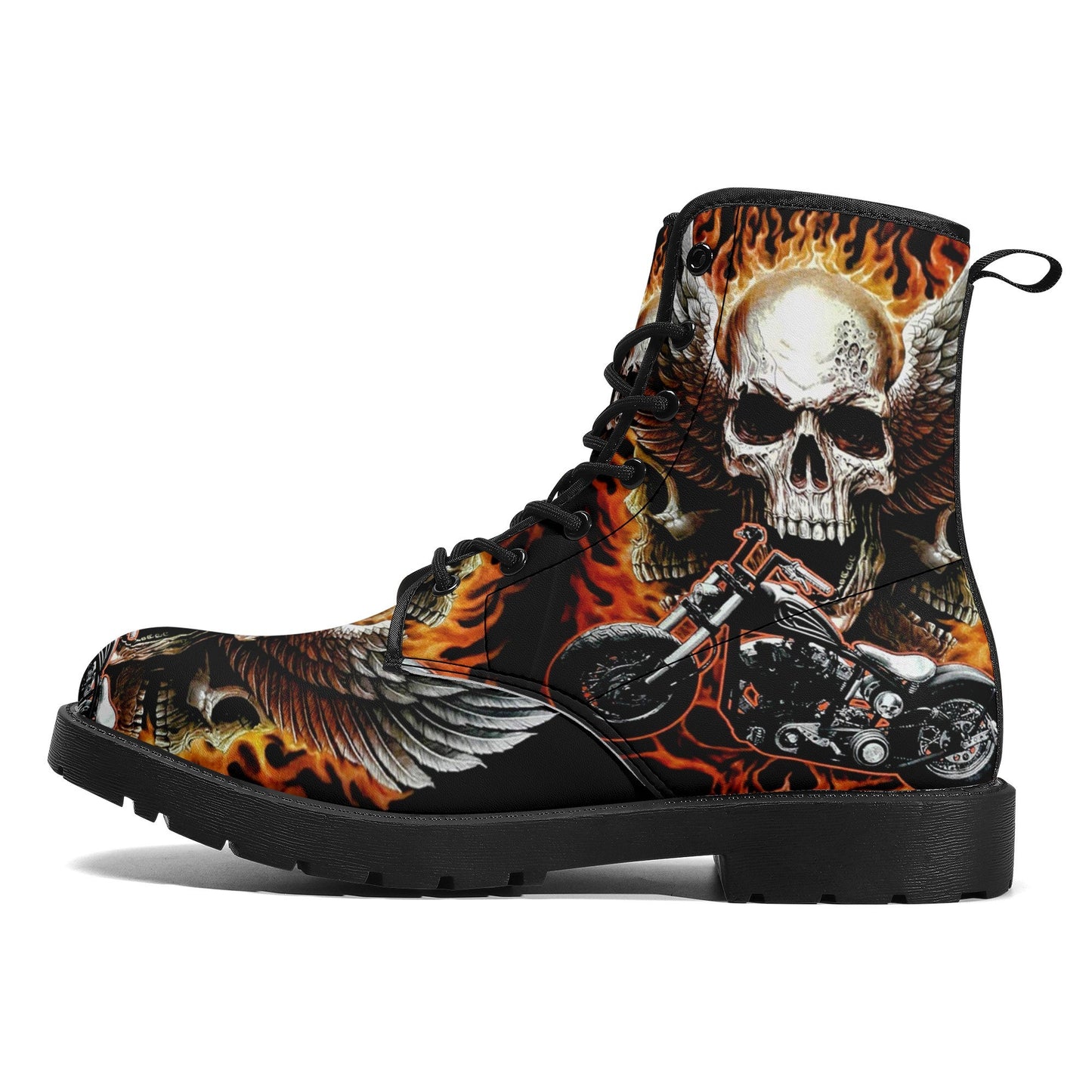 Skull boots Streetwear shoes for biker, Gothic skull women men's boots Goth death skeleton men boots, Halloween punisher skull leather boots