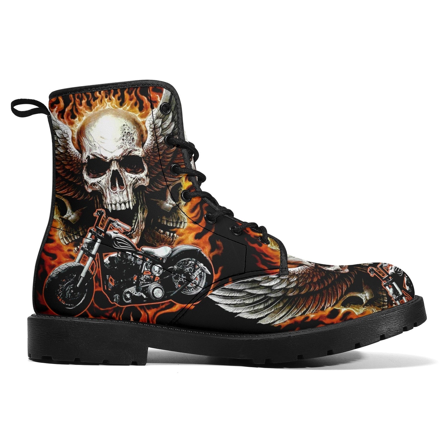 Skull boots Streetwear shoes for biker, Gothic skull women men's boots Goth death skeleton men boots, Halloween punisher skull leather boots