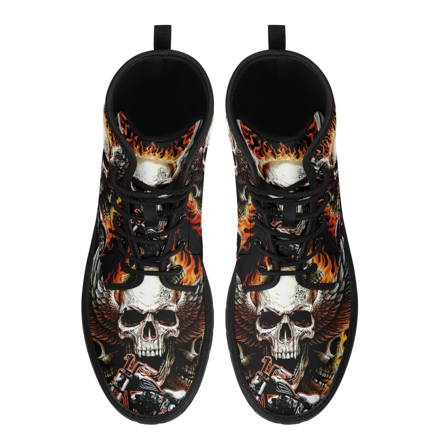 Skull boots Streetwear shoes for biker, Gothic skull women men's boots Goth death skeleton men boots, Halloween punisher skull leather boots