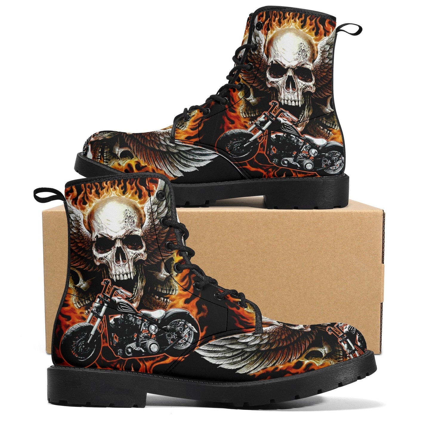 Skull boots Streetwear shoes for biker, Gothic skull women men's boots Goth death skeleton men boots, Halloween punisher skull leather boots