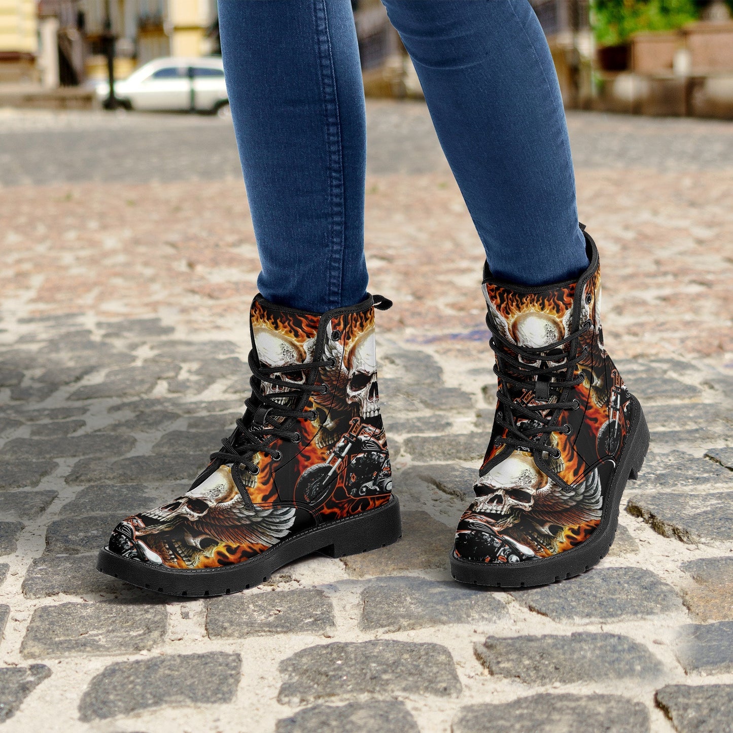 Skull boots Streetwear shoes for biker, Gothic skull women men's boots Goth death skeleton men boots, Halloween punisher skull leather boots