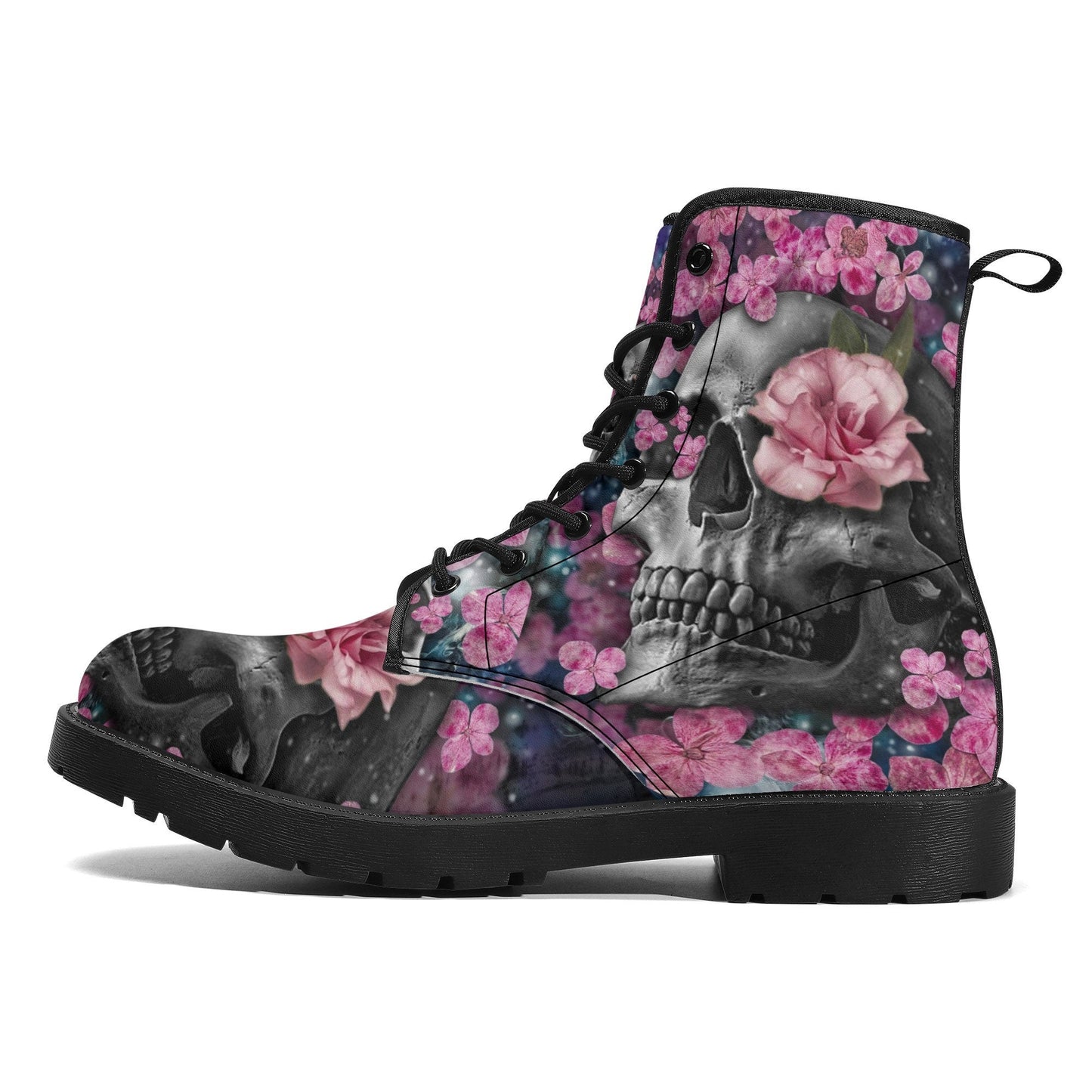 Floral skull grim reaper boots for men women, Halloween skull gothic women boots skeleton boots Flower grim reaper leather skull boots shoes