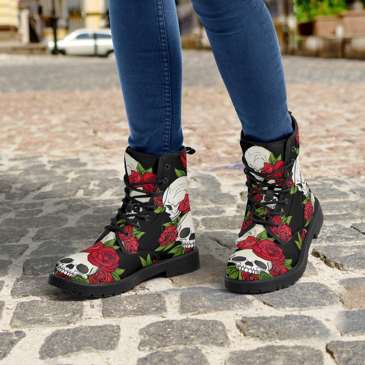 Floral skull grim reaper boots for men women, Halloween skull gothic women boots skeleton boots Flower grim reaper leather skull boots shoes