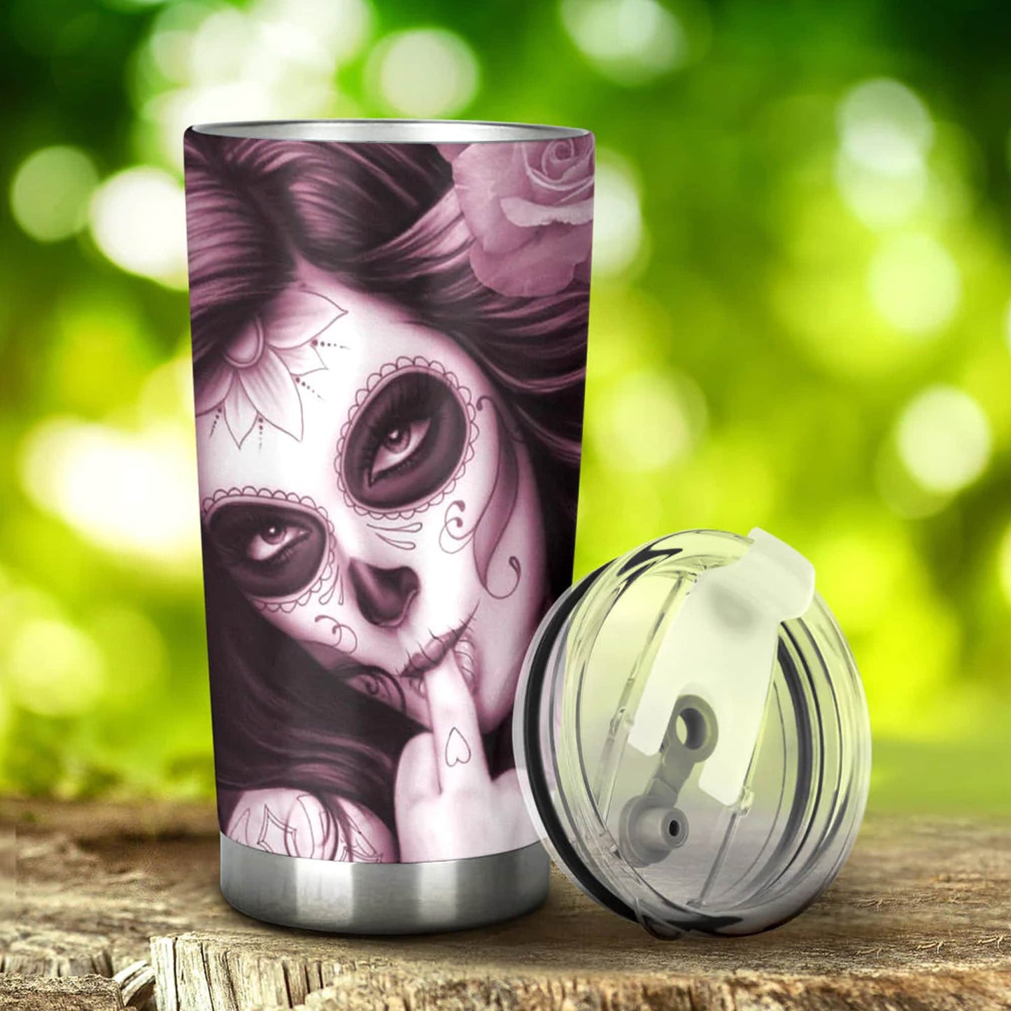 Day of the dead girl tumbler, sugar skull girl mug tumbler, Dia de los muertos skull tumbler mug cup, candy skull gothic mug cup tumbler